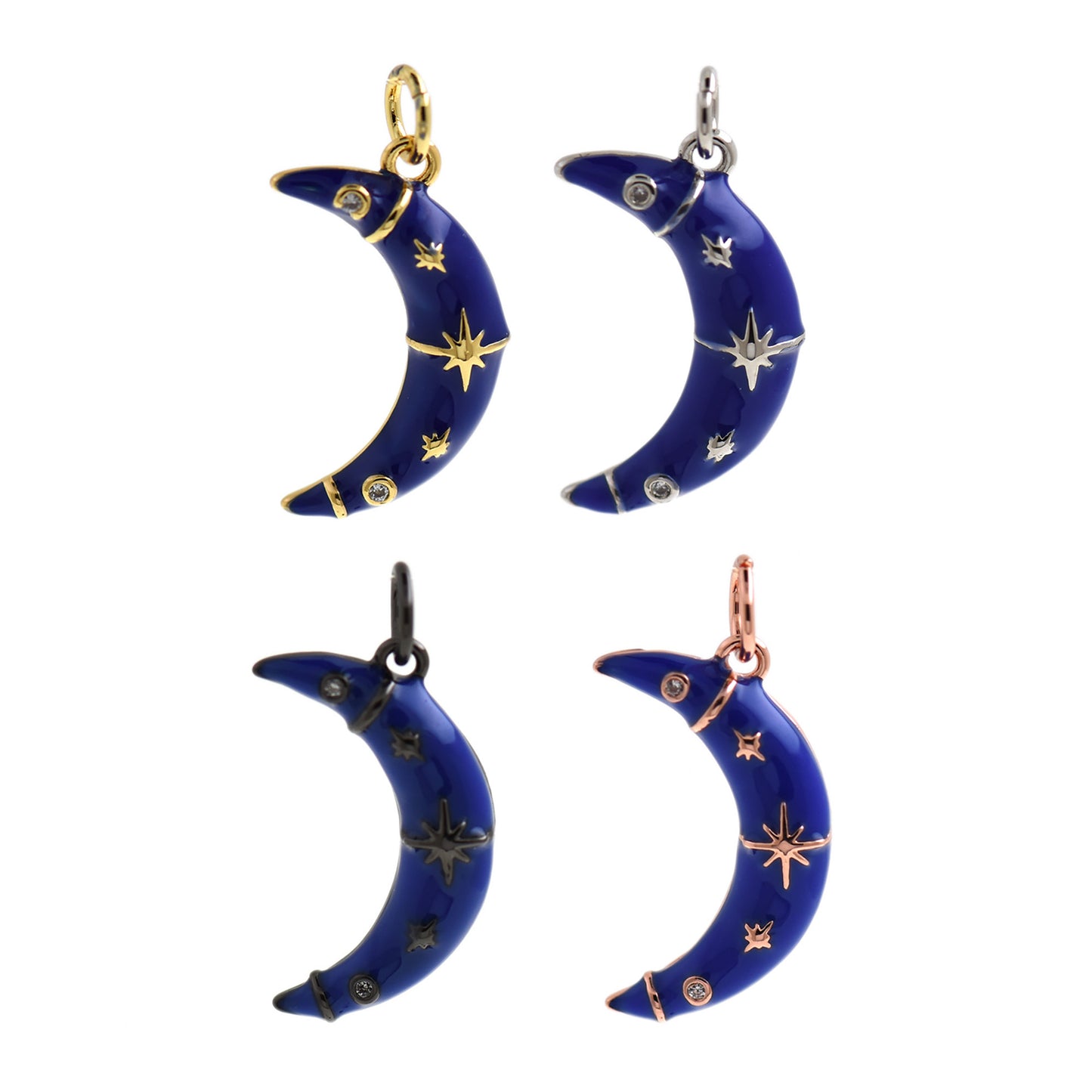 Blue Enamel Half Moon Pendant 20x12mm