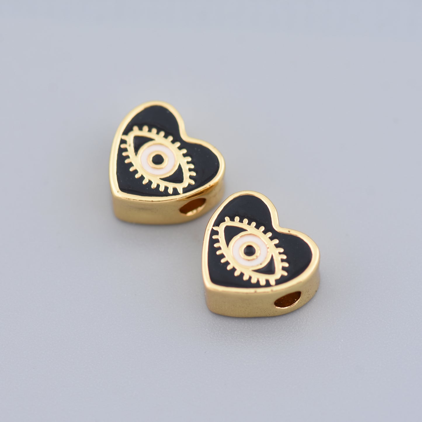 Enamel Heart Evil Eye Spacer Beads