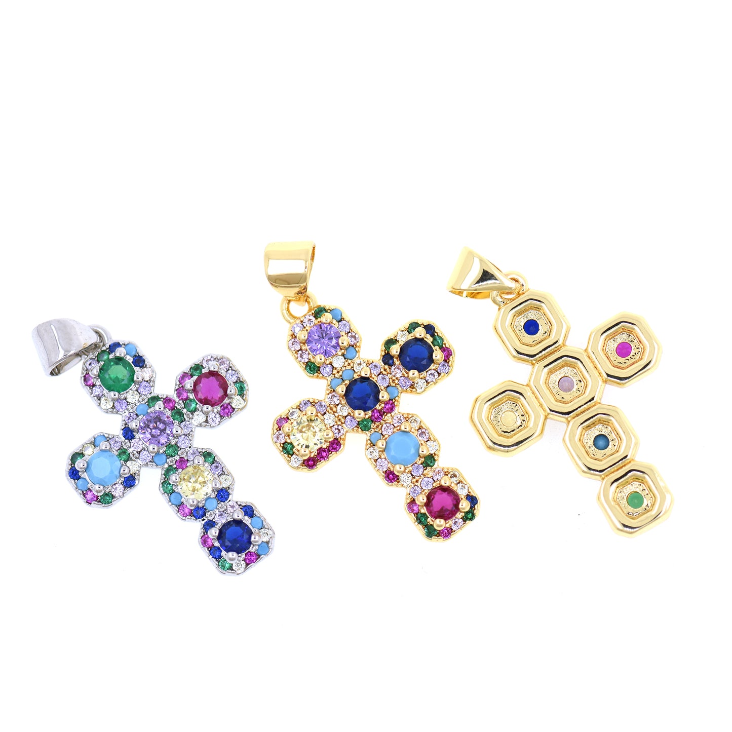 18K Gold Filling Zircon Cross Pendant 25.5x17mm