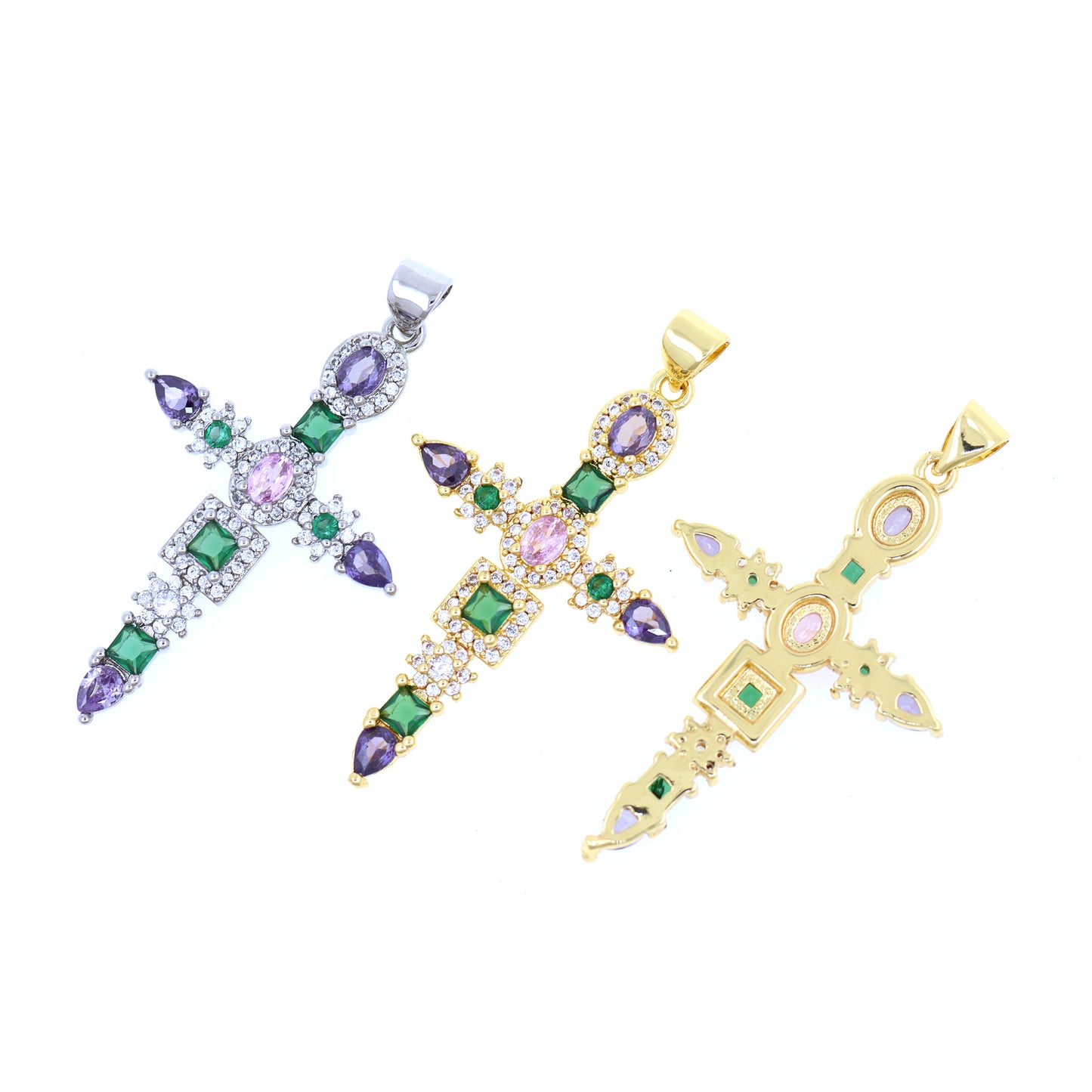 Cross Necklace Pendant, 18K Gold Christian Charm 39.5x25.5mm