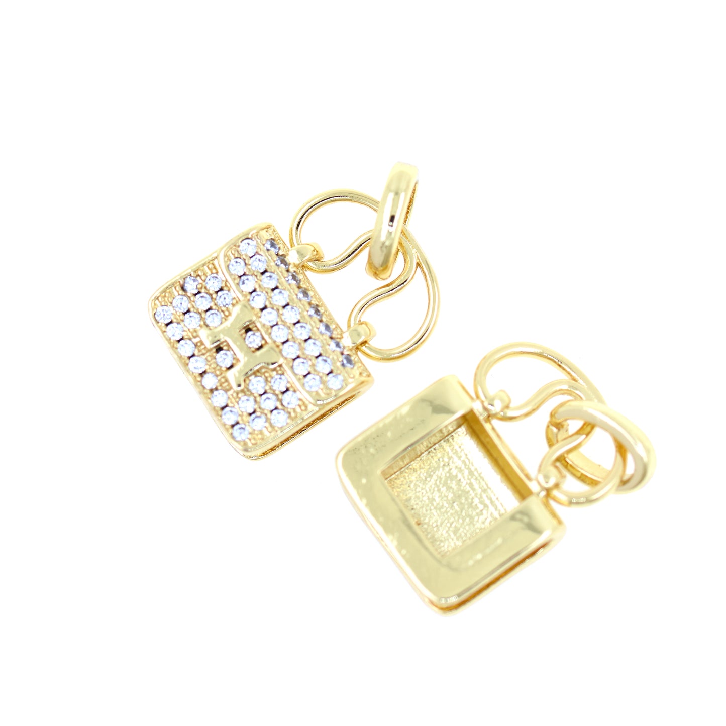 18K Filled Gold Inlaid Zircon Handbag Necklace Pendant 19.5x14.5mm