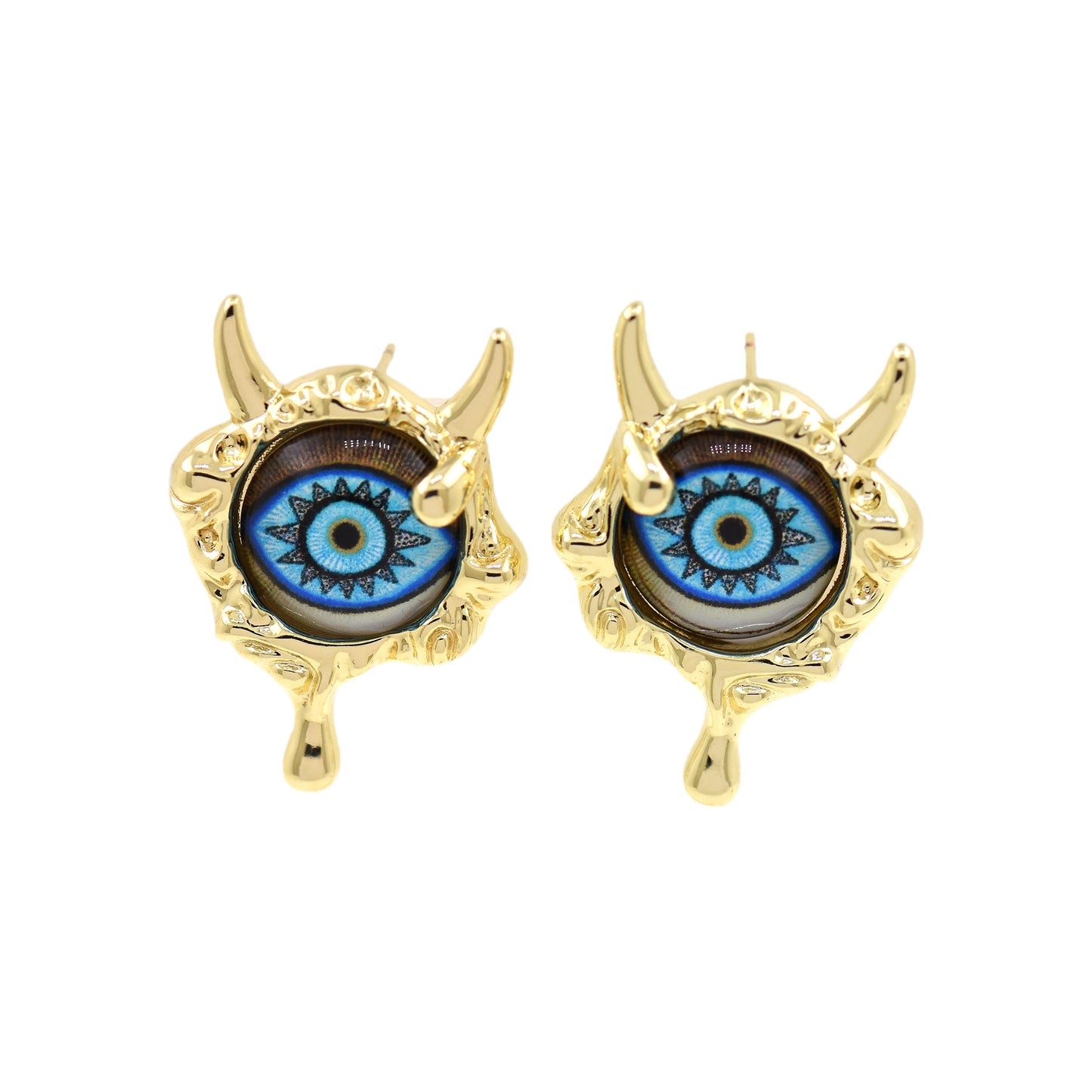 Evil Eye Earrings, 18k Gold Filled Demon Jewelry 28x19mm