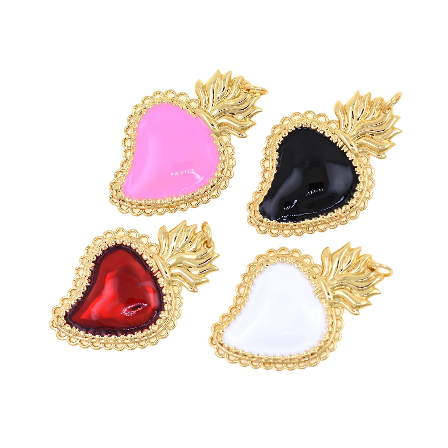 18k Gold Filled Pineapple Pendant, Colorful Enamel Heart Pendant 32.5x21.5mm
