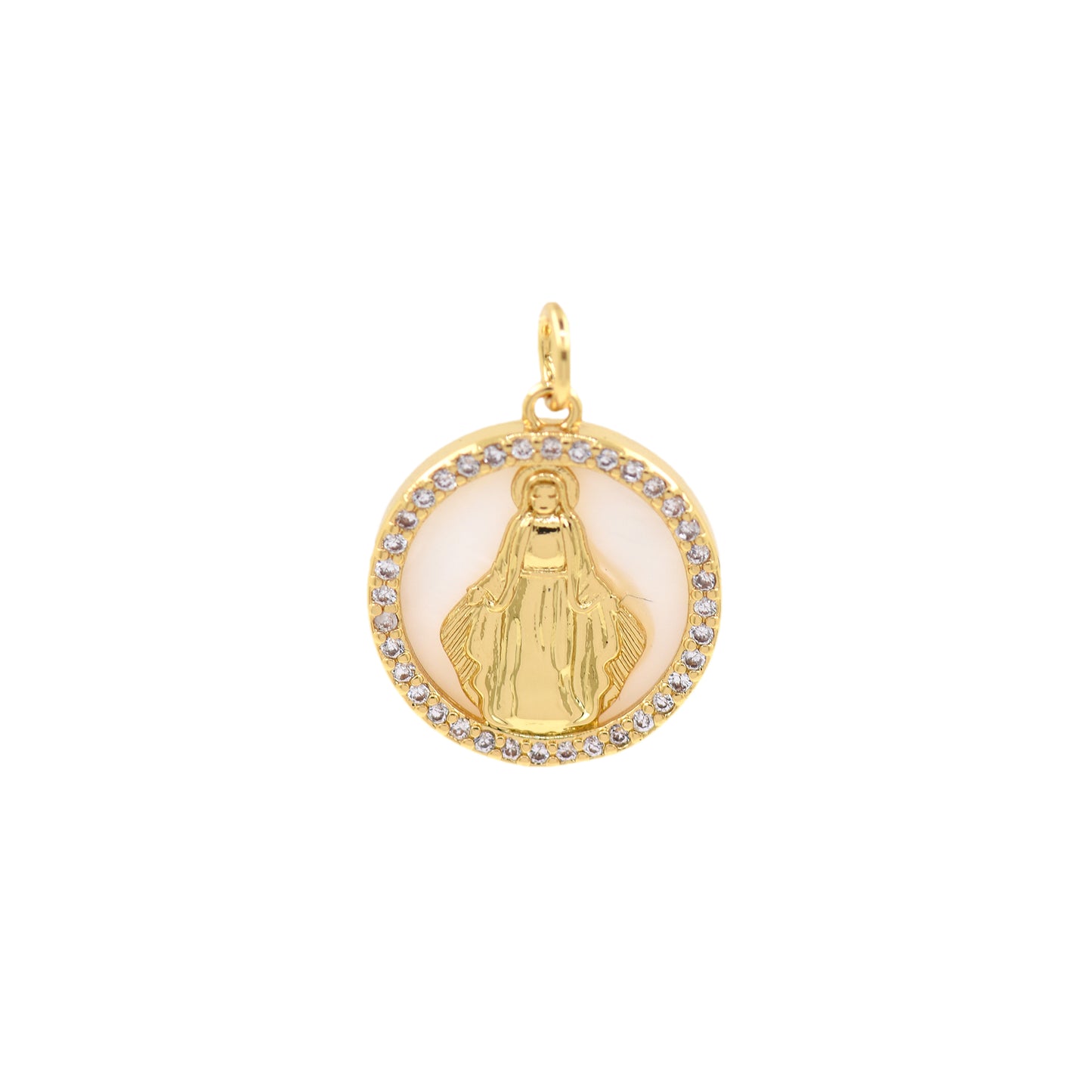 18K Gold Filled Faith Pendant, Virgin Mary Shell Pendant 16mm