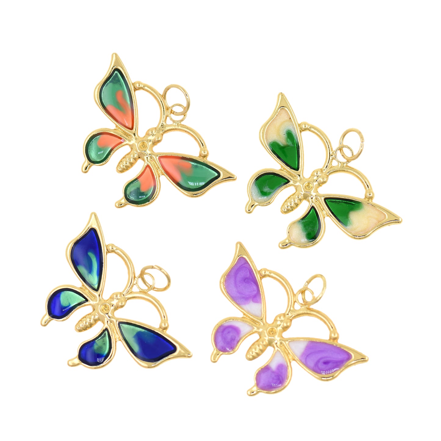 Micro Pave Enamel Butterfly Charm,Dainty Gold Filled Butterfly Pendant 26.5x17.5mm