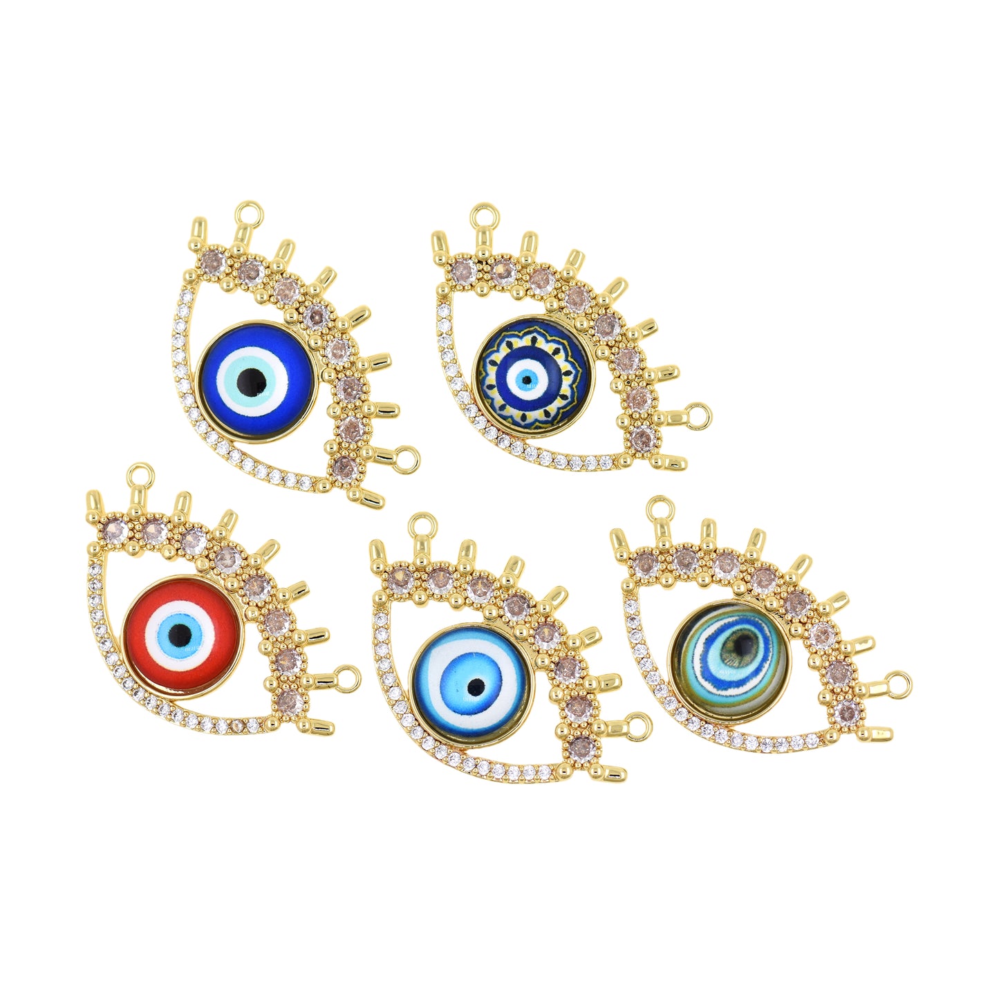 18k Shiny Gold Plated Evil Eye Charm, Gold Plated Evil Eye Connector 38x23mm