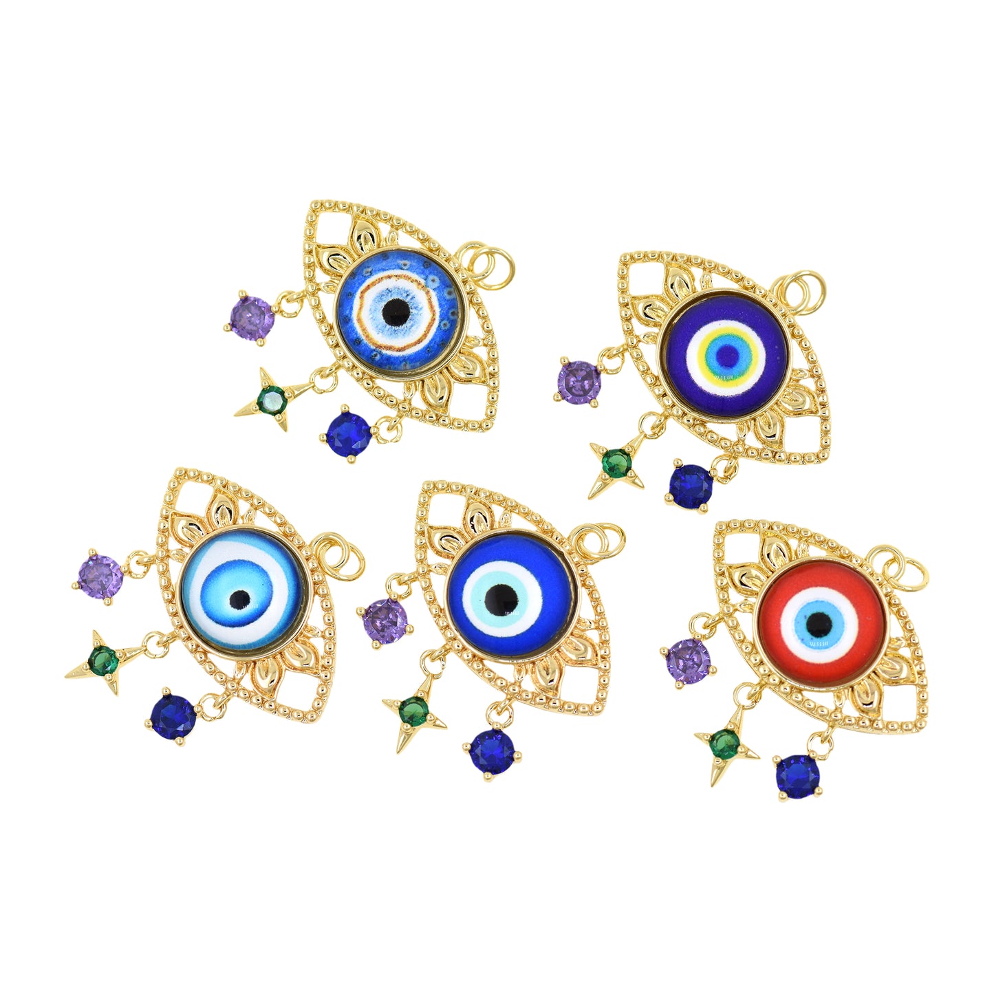 Colorful CZ Pave Eye Pendant for Original Jewelry Making 31x29mm