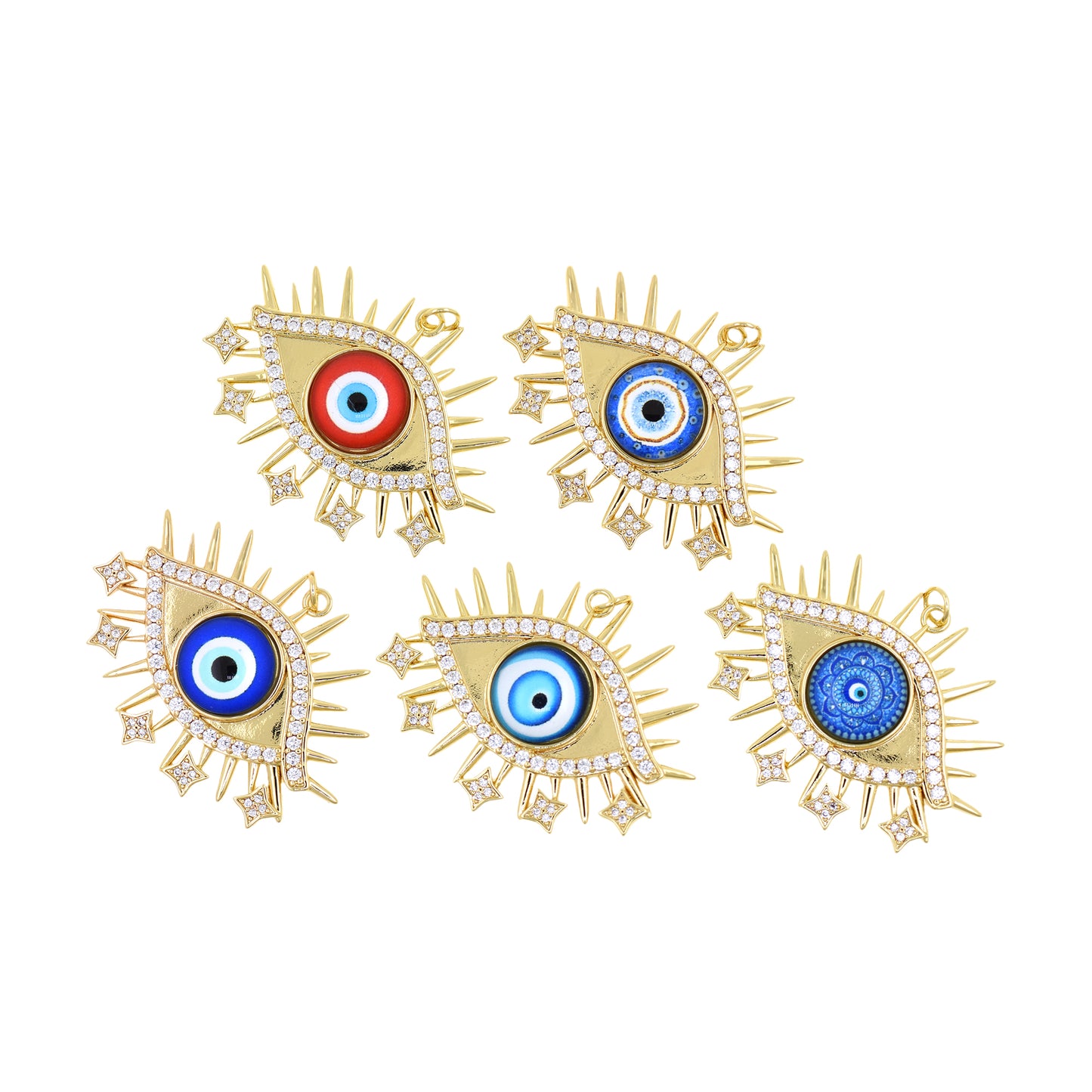 Colorful Zircon Evil Eye Pendant, Religious Jewelry 42x32.5mm