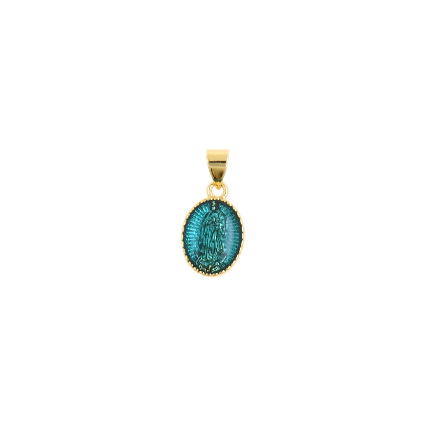 Blessed Gold Oval Pendant with Virgin Mary 9.7x14.8mm