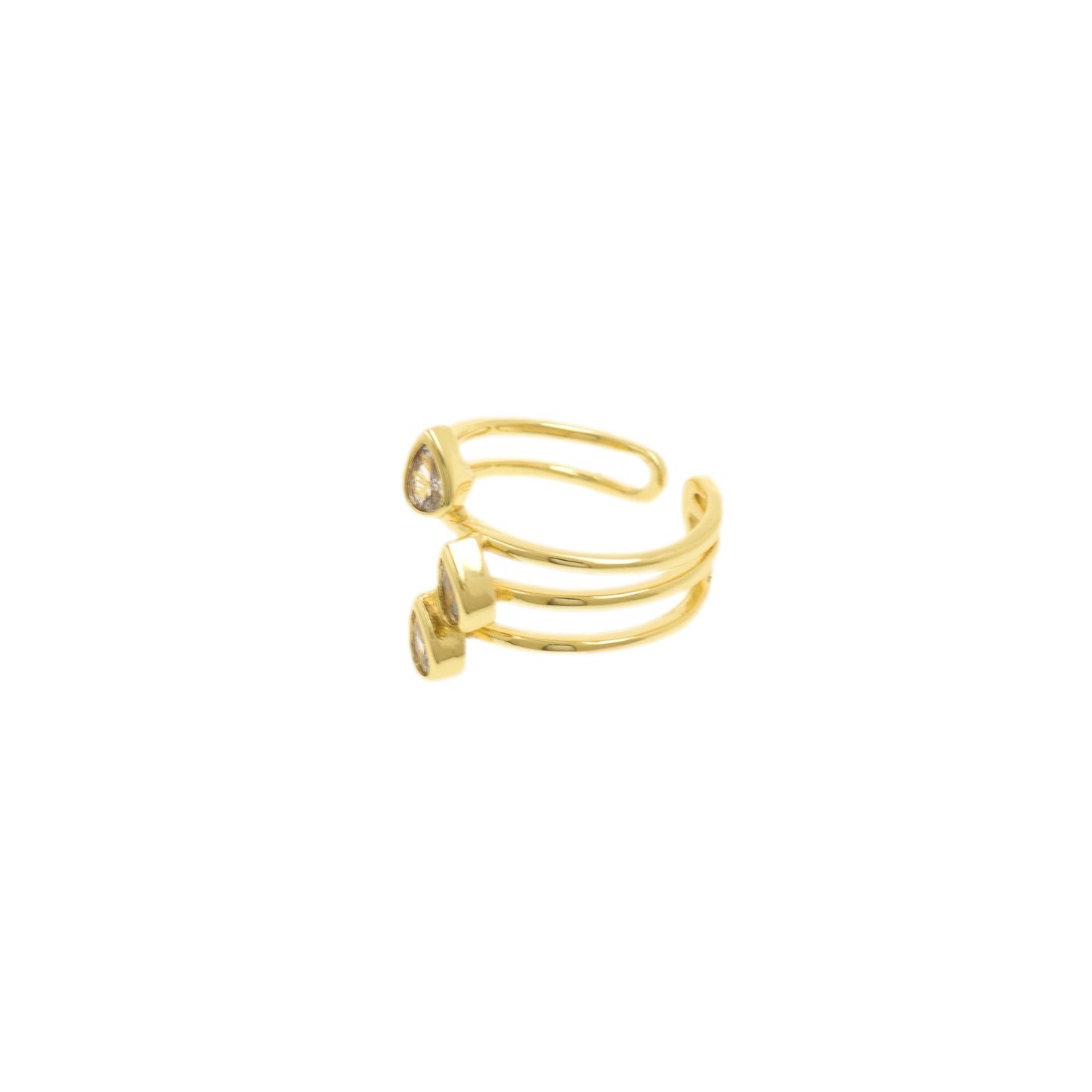 Stylish Gold Open Ring with Teardrop CZ Accents 18.2x21.3mm