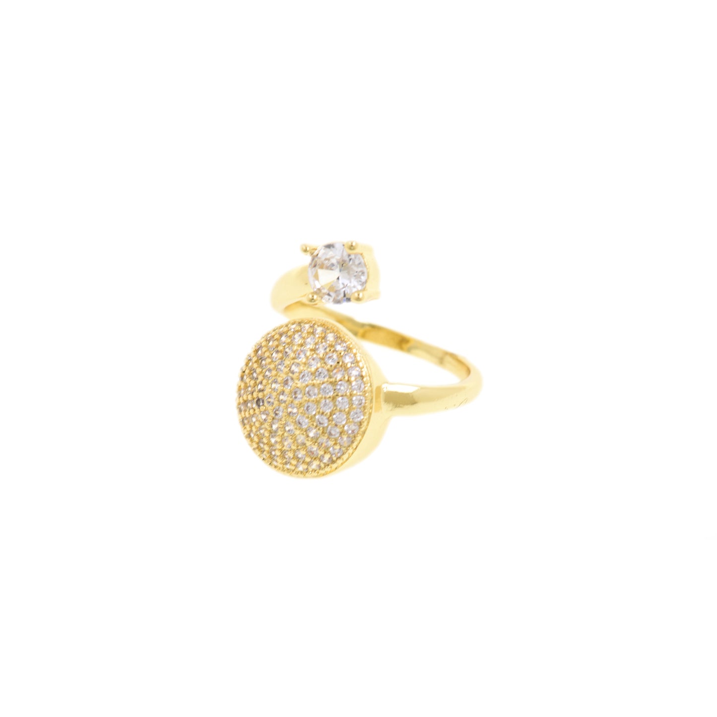 Chic Gold Adjustable Ring with Round CZ and Pave Inlays 24x22.1mm
