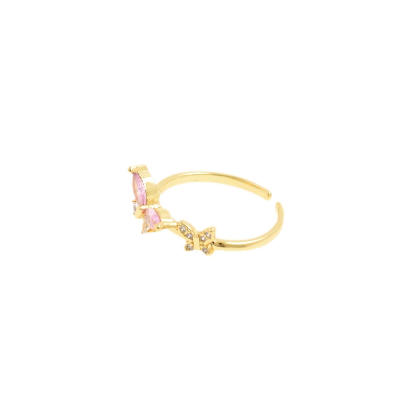 Delicate Gold Open Ring with Butterfly and Pink CZ 9.6x21.4mm