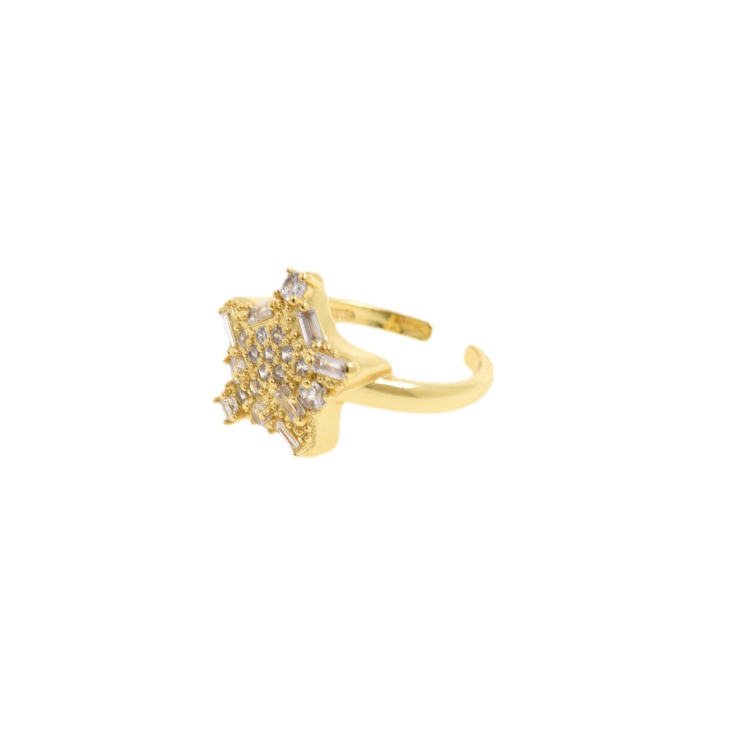 Stylish Gold Open Ring with Star and CZ Accent 15.5x21.2mm