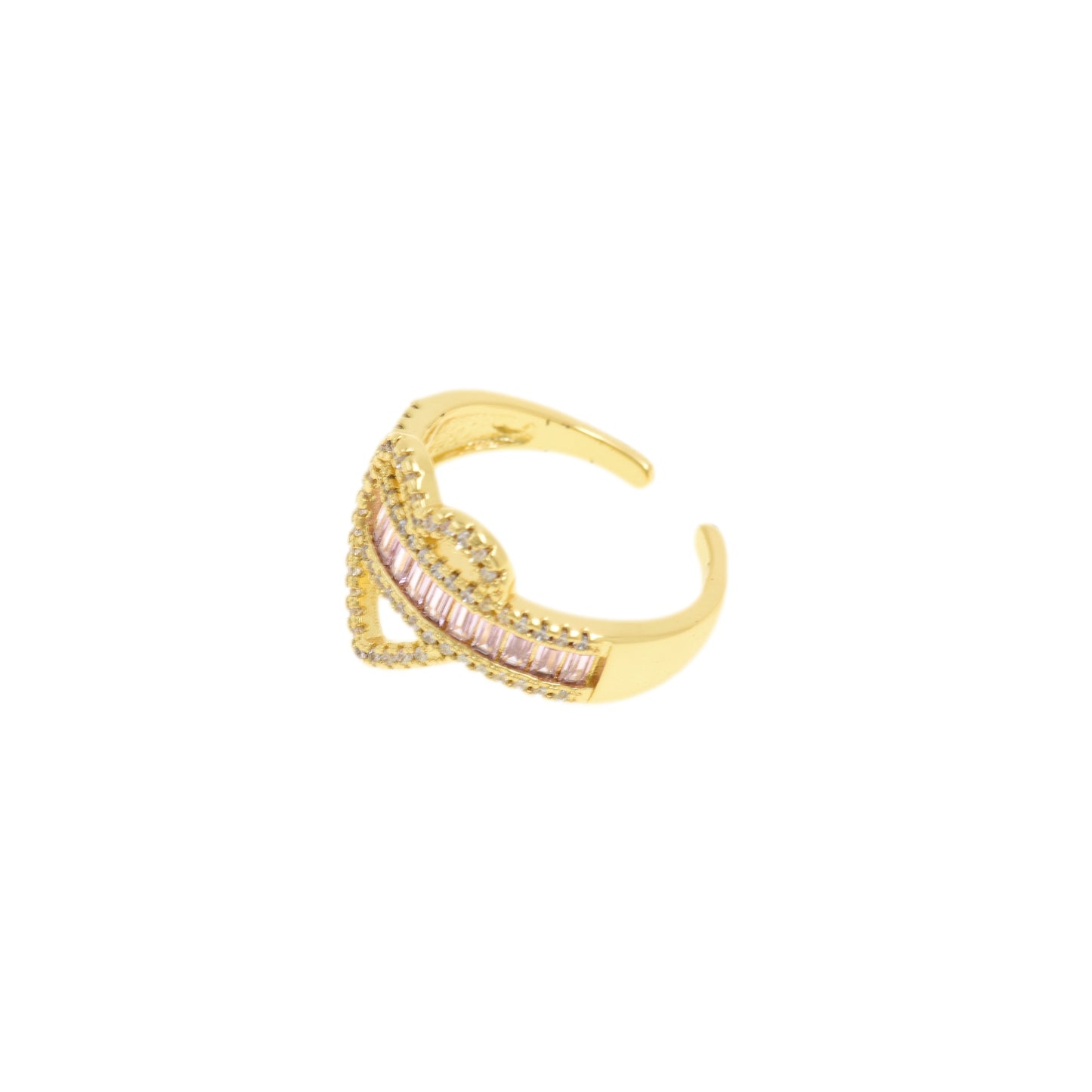 Charming Gold Adjustable Ring with Heart and Crystals 13.5x22.4mm