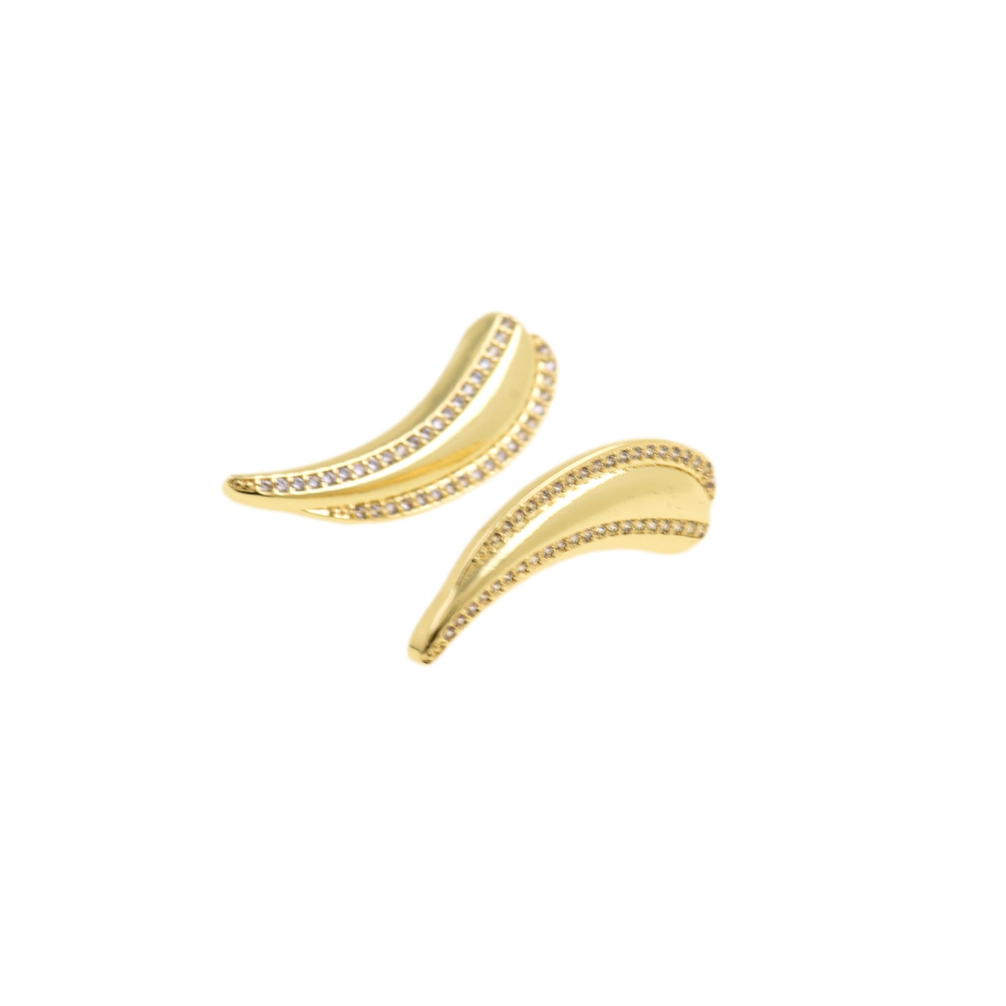 Graceful Gold Crescent Earrings with CZ Stones 10.5x25.7mm
