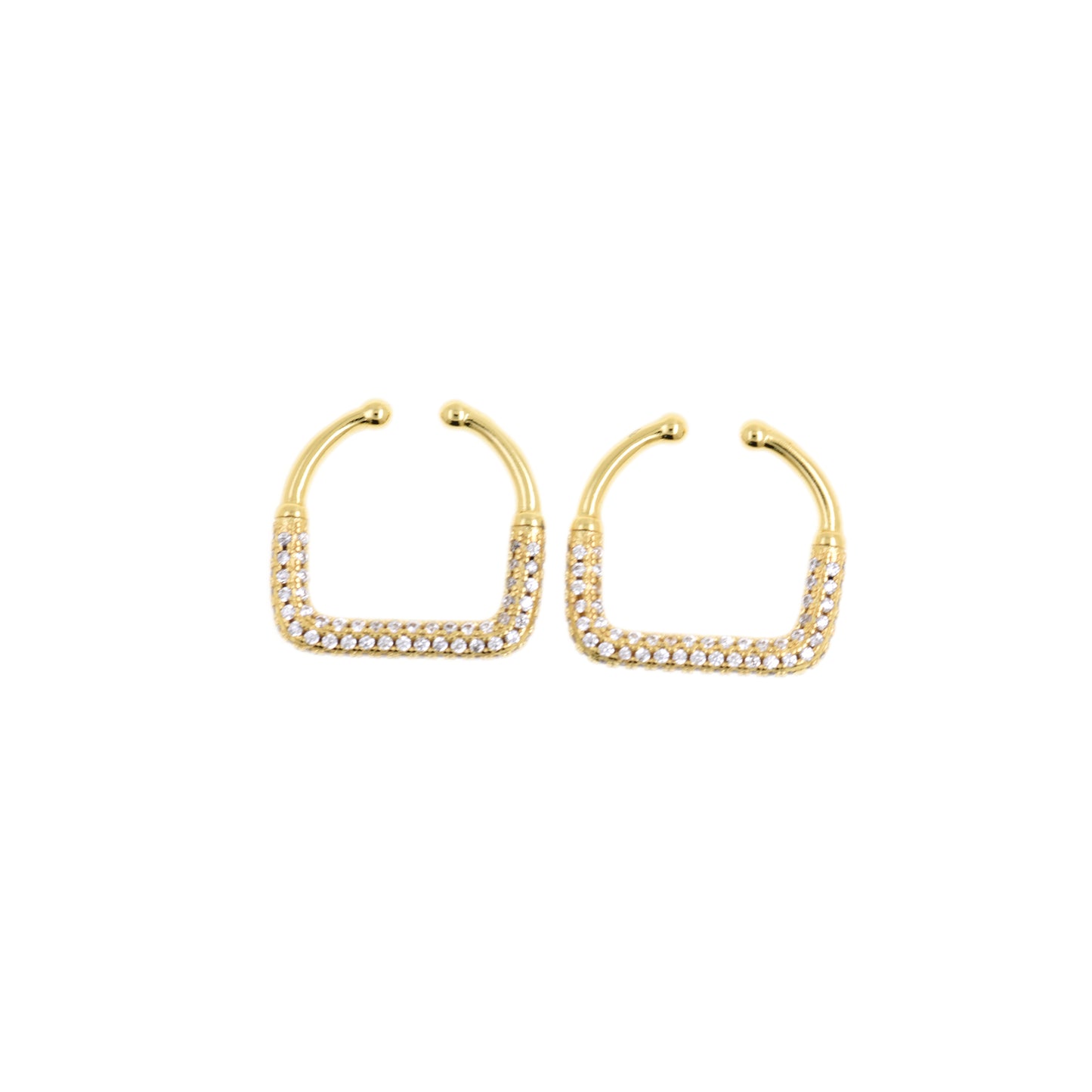 Radiant Gold Square Frame Ear Cuffs with Glittering Crystals 21.7x22.6mm