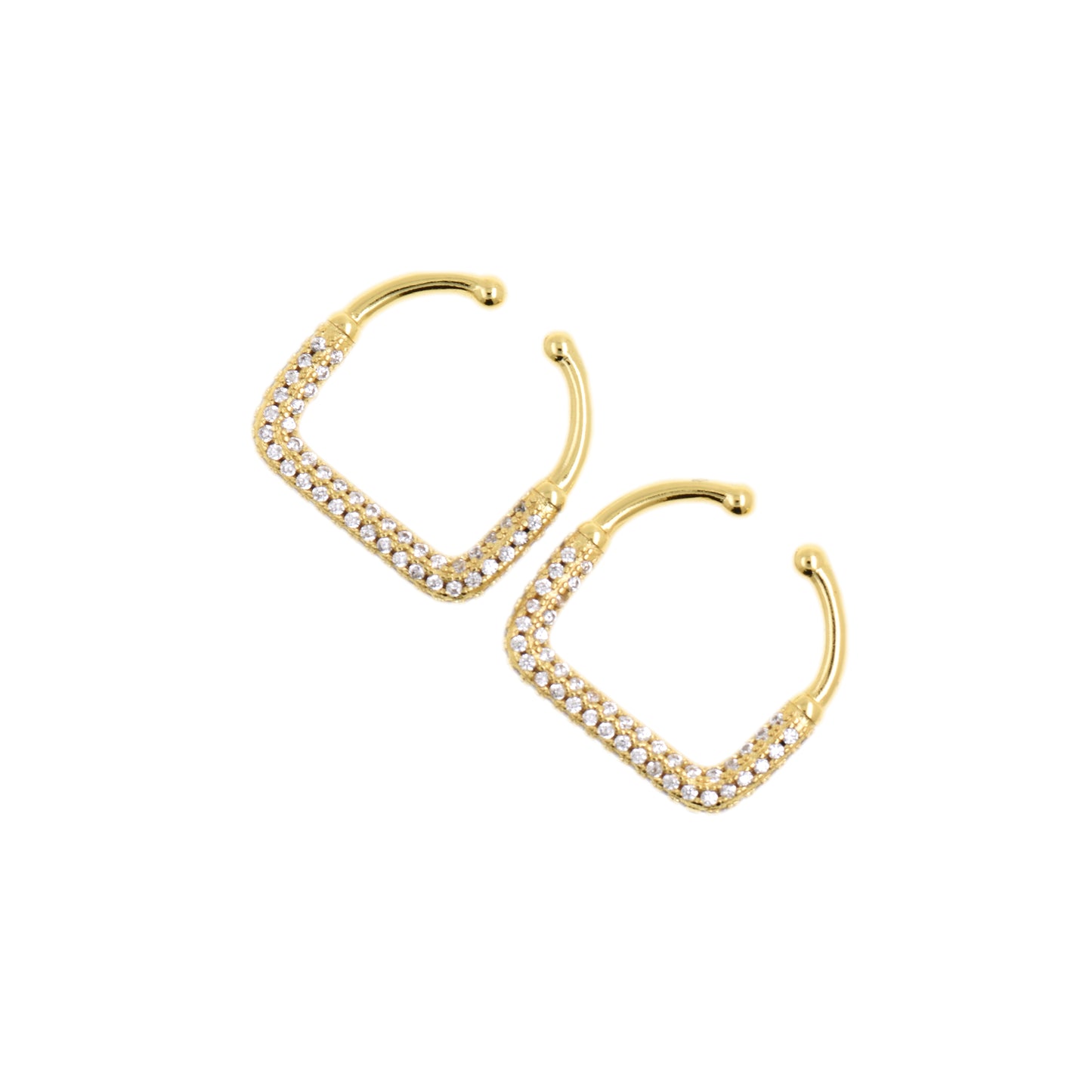 Radiant Gold Square Frame Ear Cuffs with Glittering Crystals 21.7x22.6mm