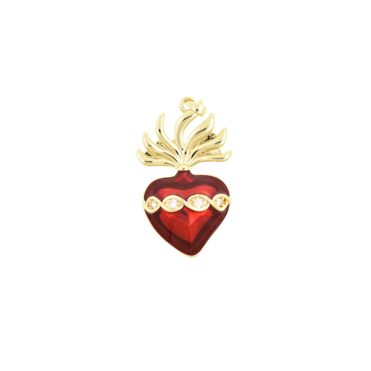 Fiery Red Sacred Heart Pendant 23.3x39.6mm