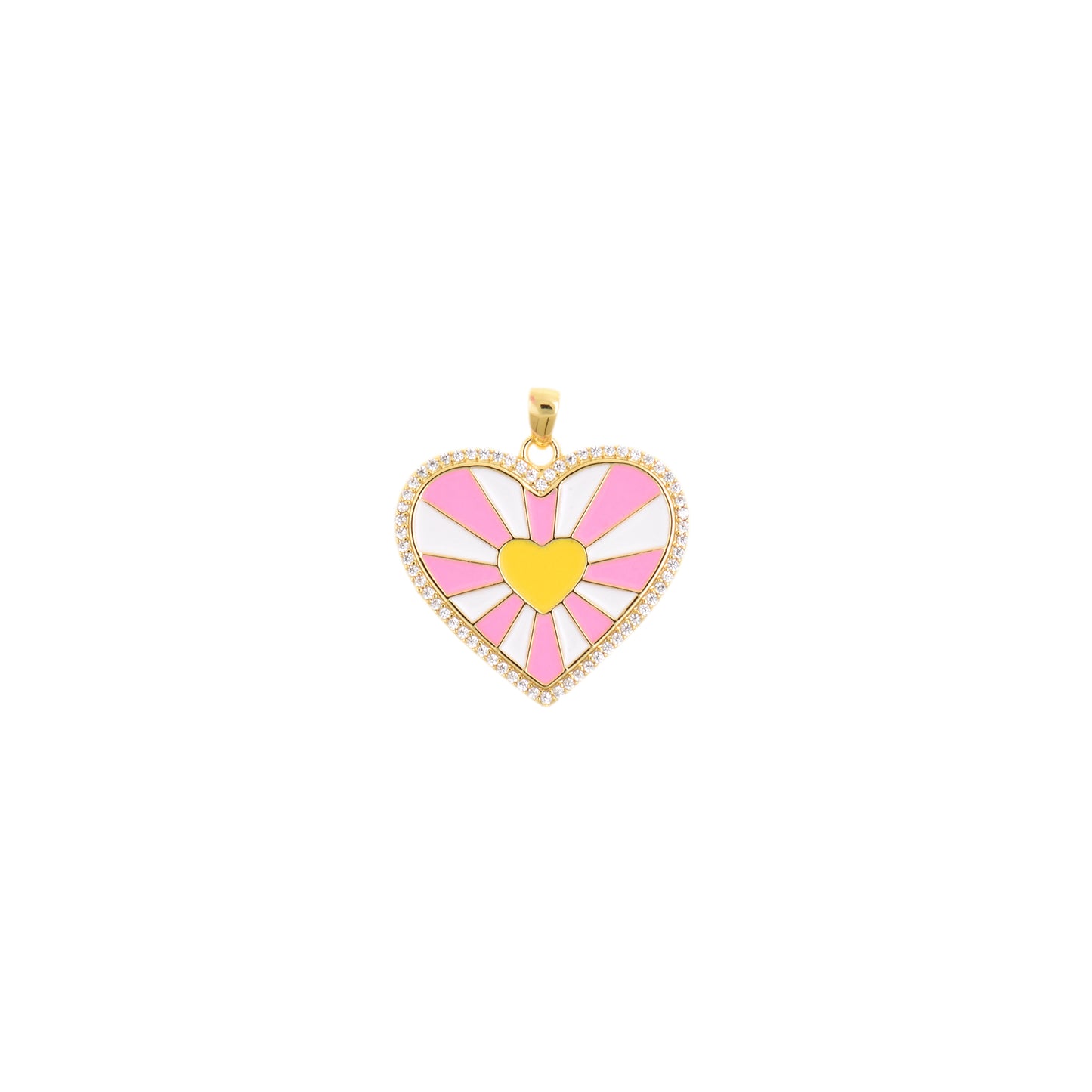 Whimsical Pink and White Sunburst Heart Pendant 24.5x22.9mm