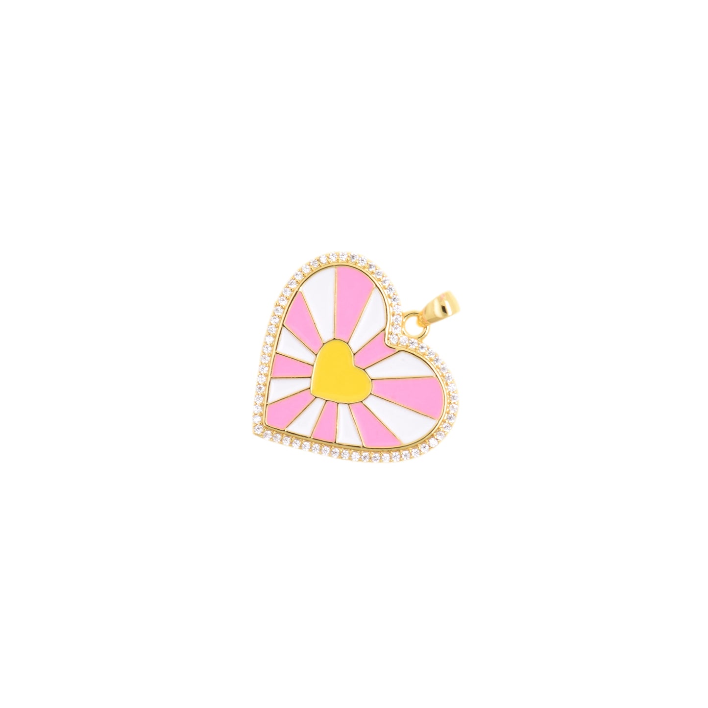 Whimsical Pink and White Sunburst Heart Pendant 24.5x22.9mm