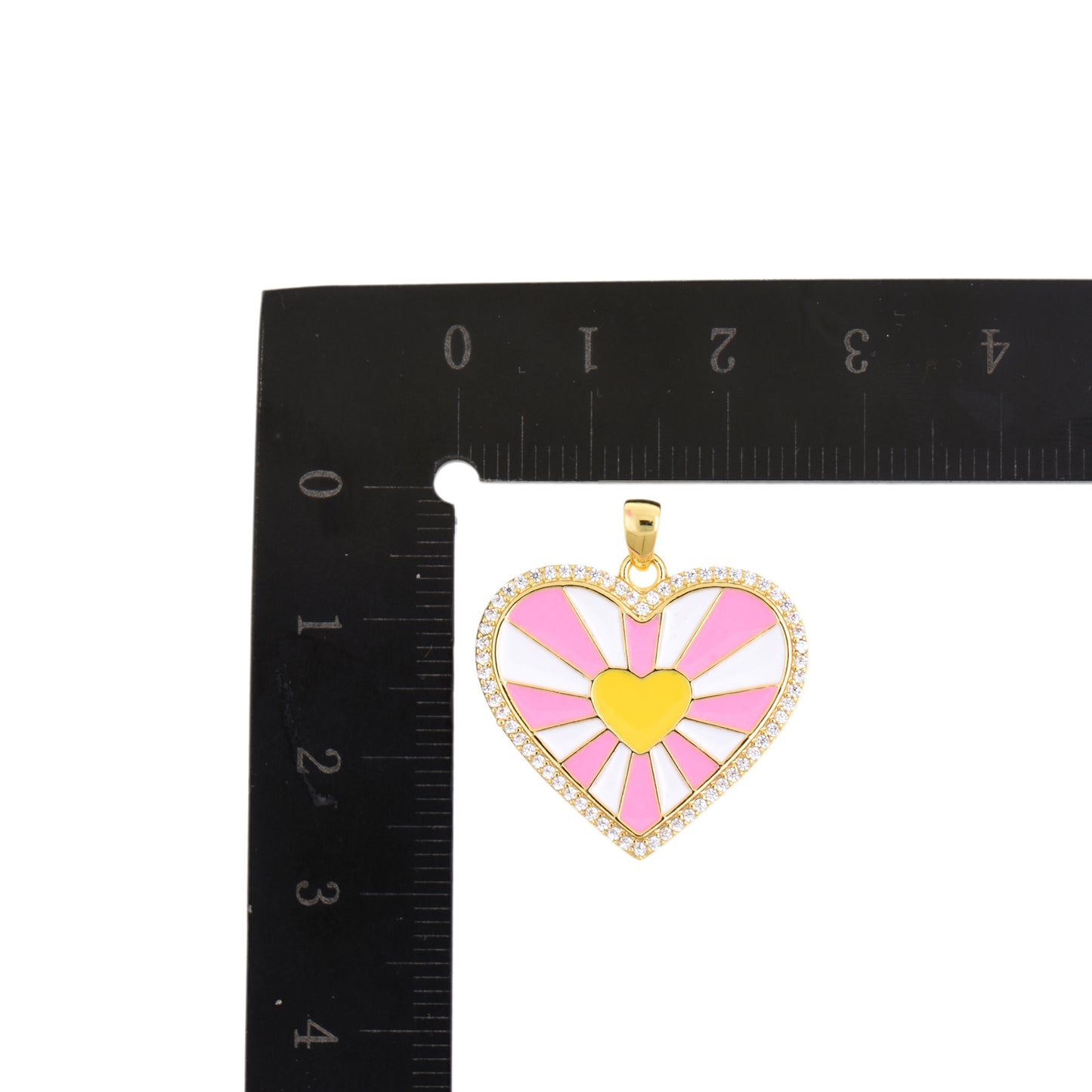 Whimsical Pink and White Sunburst Heart Pendant 24.5x22.9mm