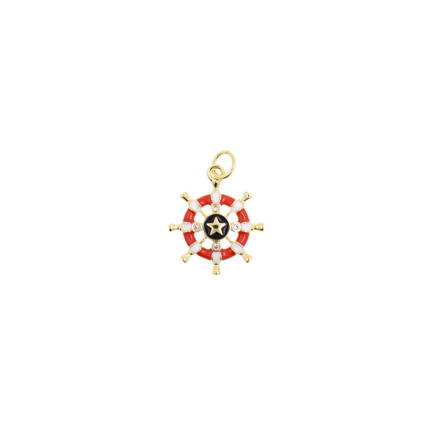 Stylish Enamel Ship Wheel Necklace Pendant 15.8x18mm