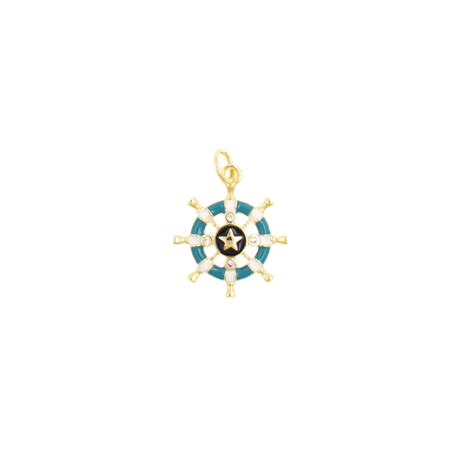 Stylish Enamel Ship Wheel Necklace Pendant 15.8x18mm