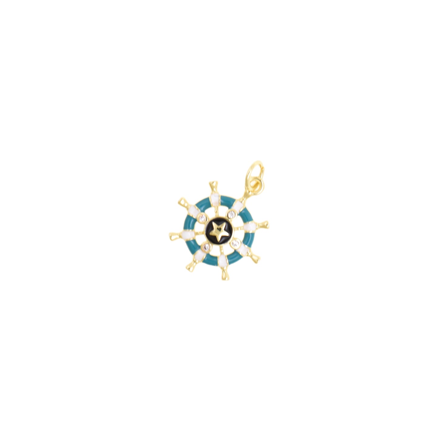 Stylish Enamel Ship Wheel Necklace Pendant 15.8x18mm