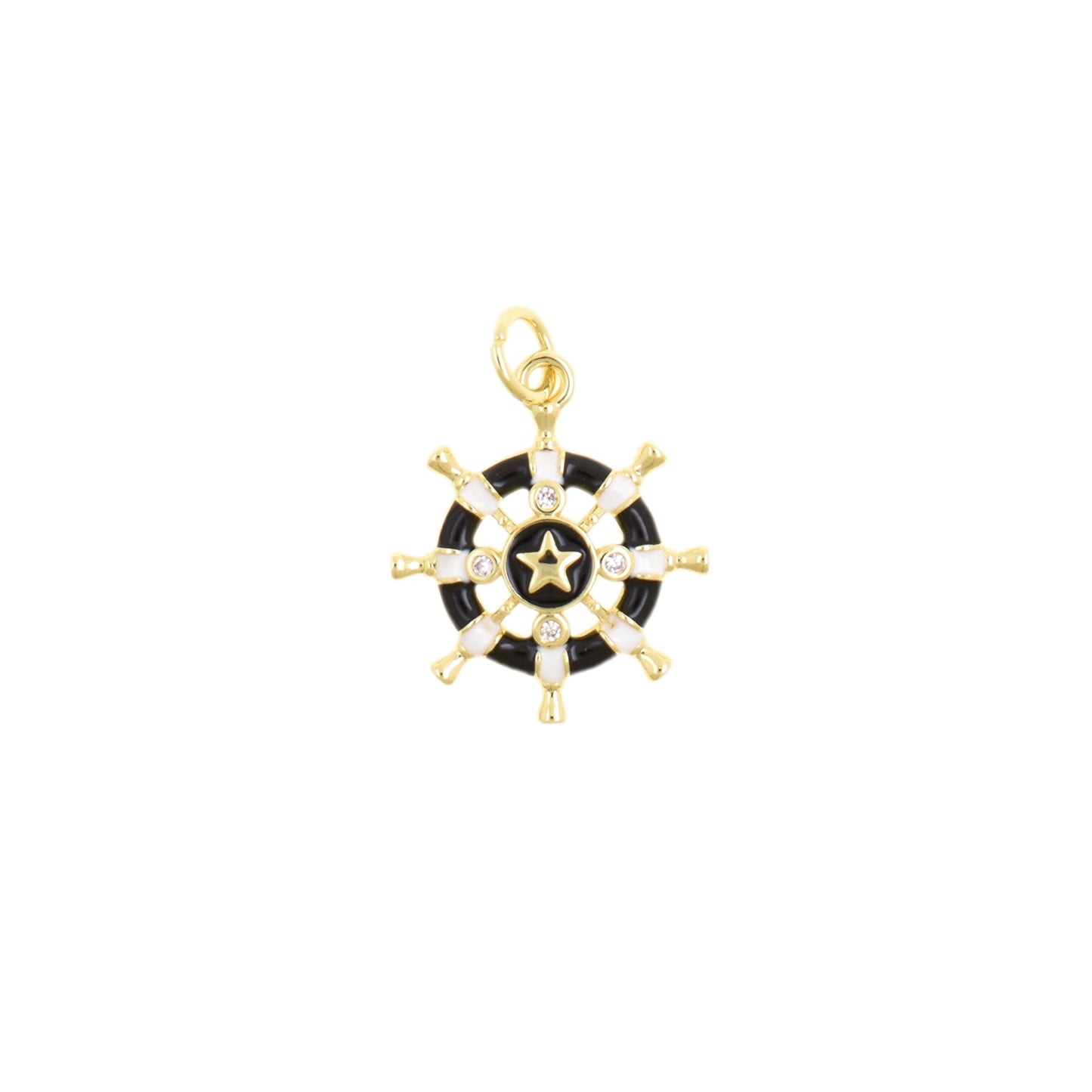 Stylish Enamel Ship Wheel Necklace Pendant 15.8x18mm