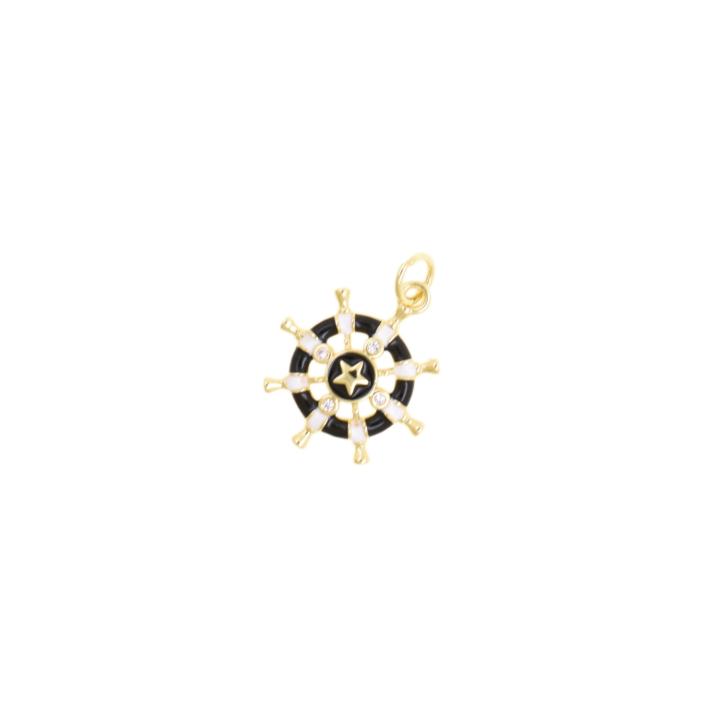 Stylish Enamel Ship Wheel Necklace Pendant 15.8x18mm