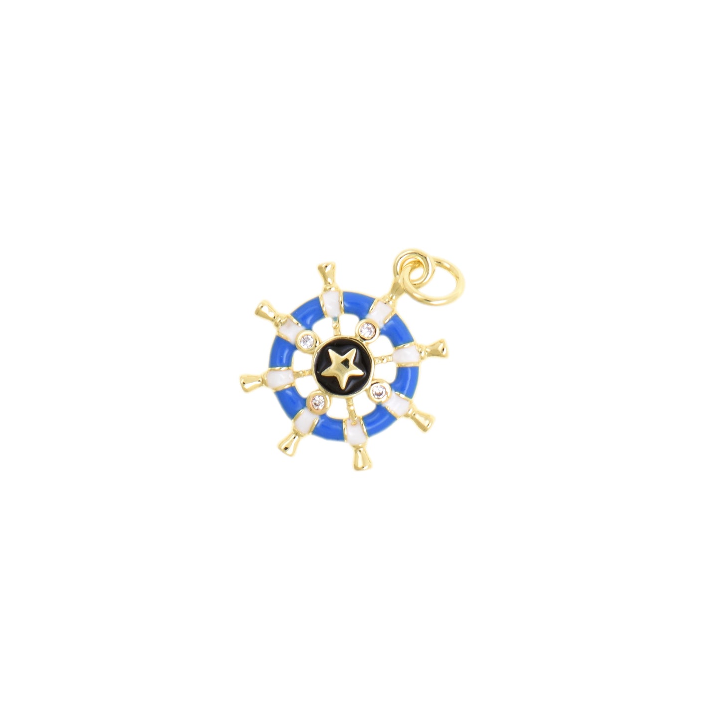 Stylish Enamel Ship Wheel Necklace Pendant 15.8x18mm