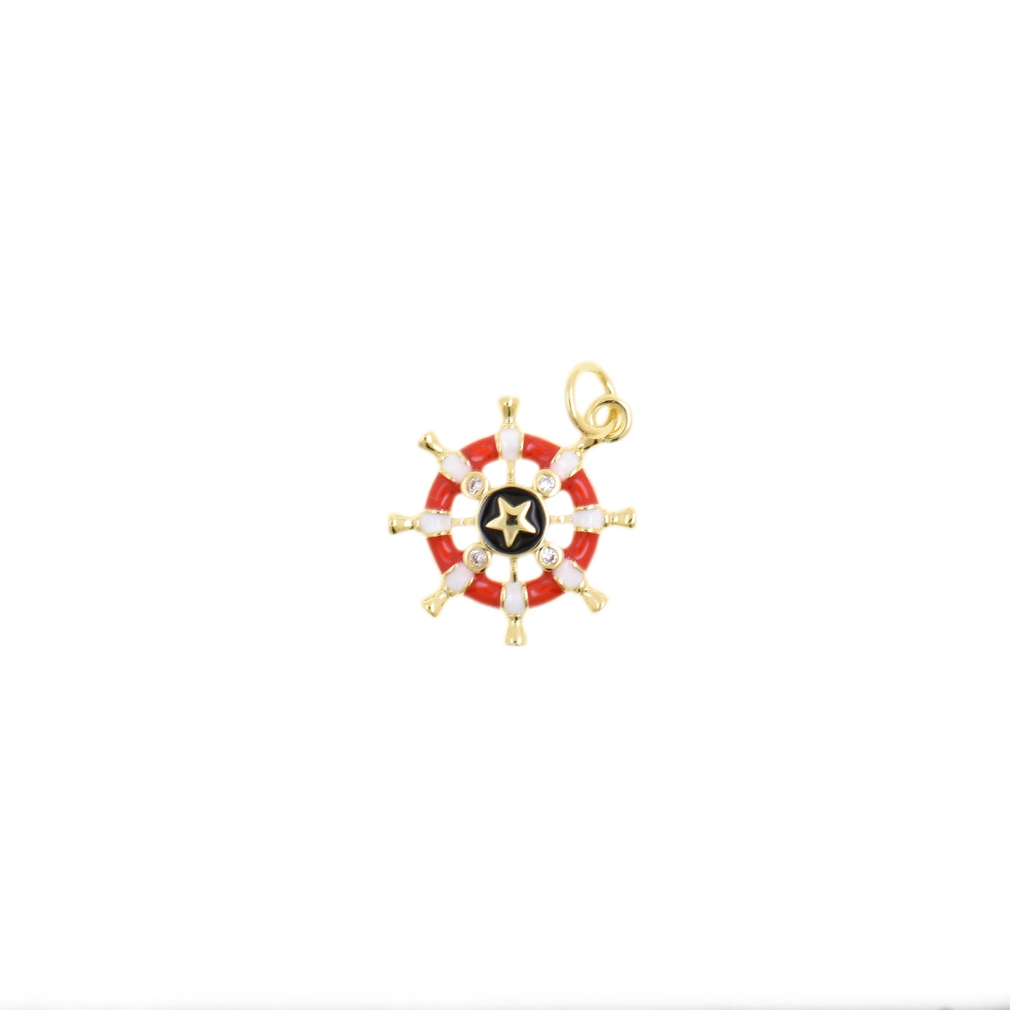 Stylish Enamel Ship Wheel Necklace Pendant 15.8x18mm