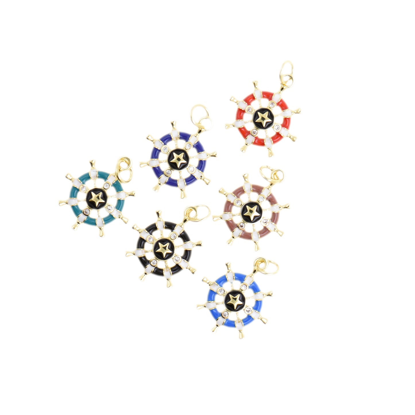 Stylish Enamel Ship Wheel Necklace Pendant 15.8x18mm
