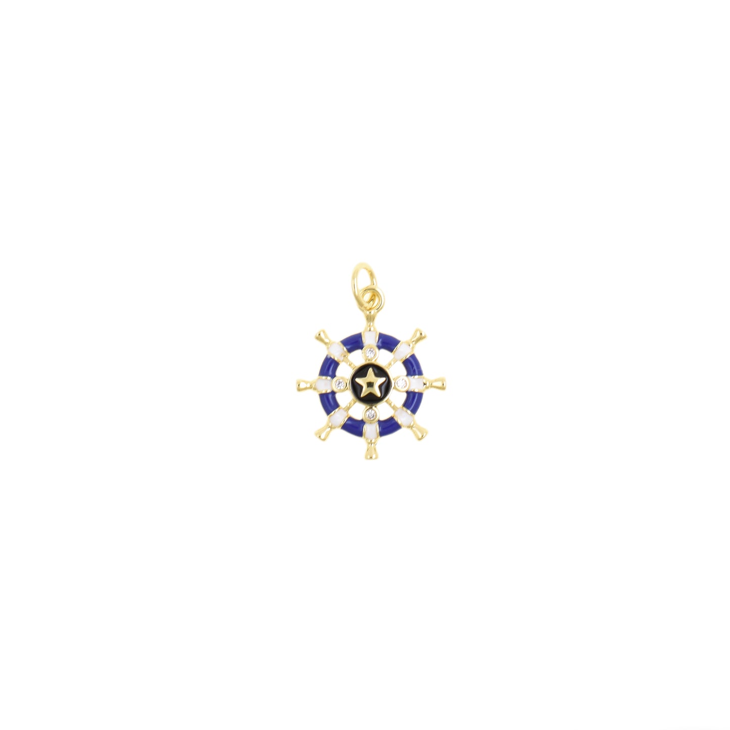 Stylish Enamel Ship Wheel Necklace Pendant 15.8x18mm
