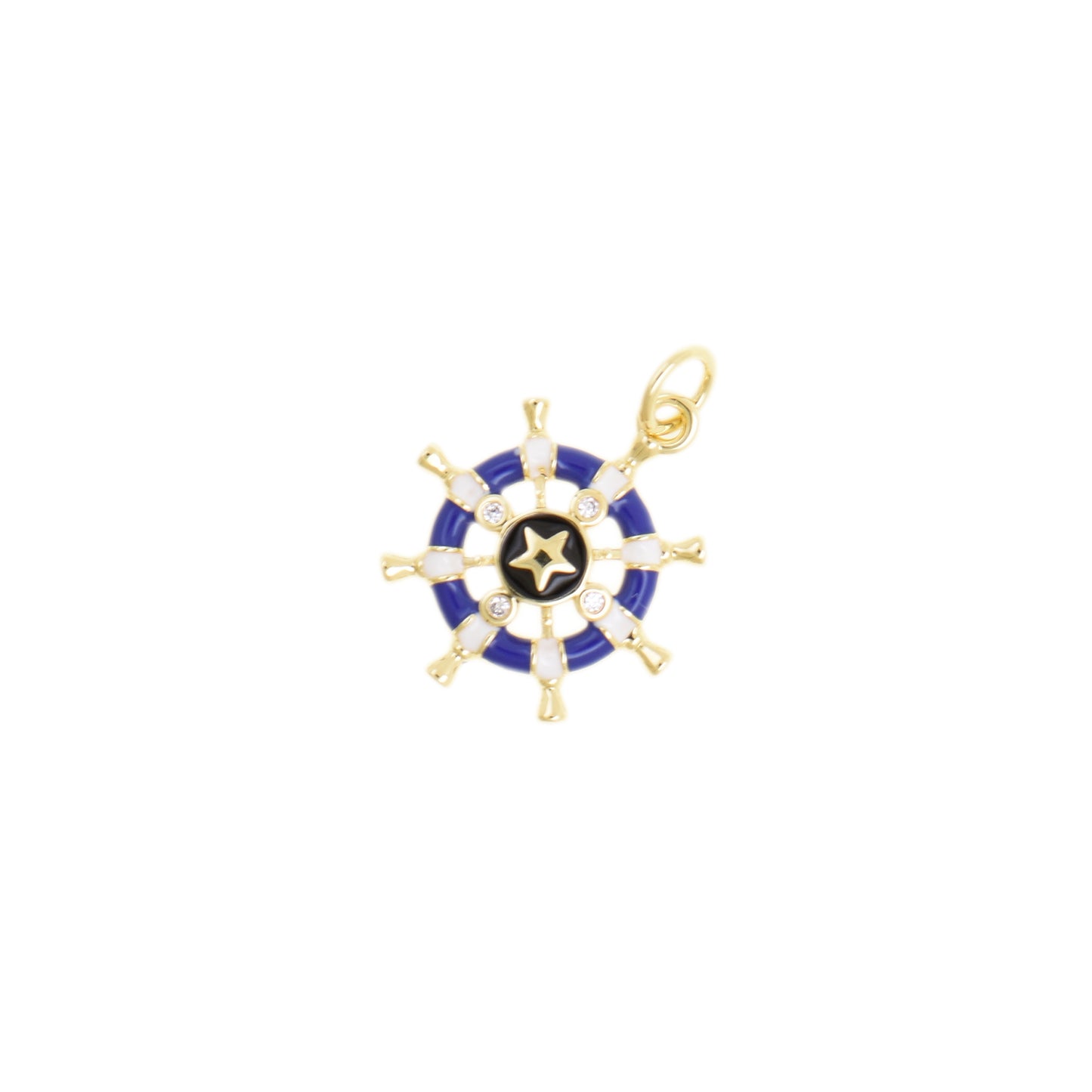 Stylish Enamel Ship Wheel Necklace Pendant 15.8x18mm