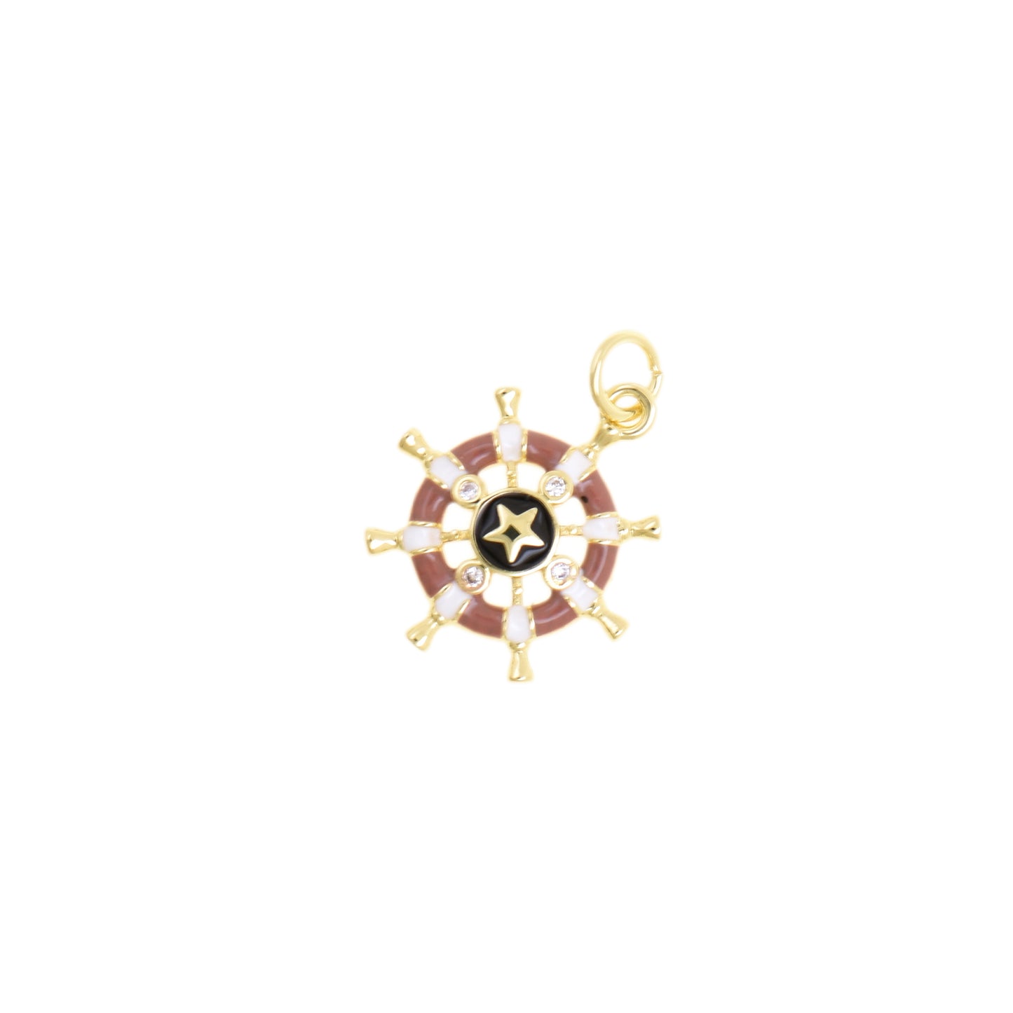 Stylish Enamel Ship Wheel Necklace Pendant 15.8x18mm
