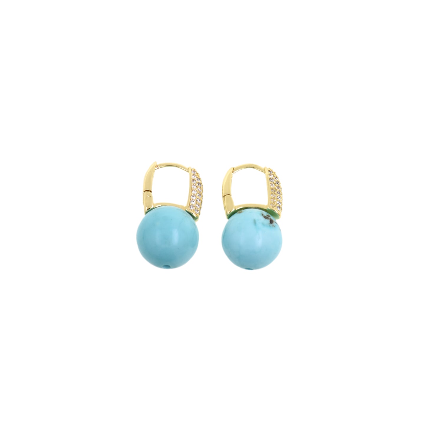 Turquoise Ball And Cubic Zirconia Hoop Earrings 12.5x22.5mm