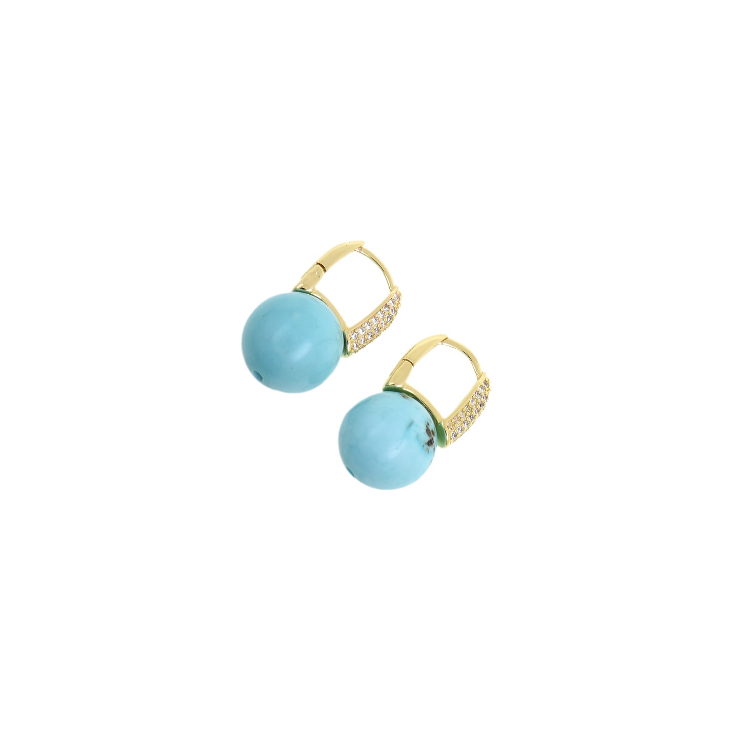 Turquoise Ball And Cubic Zirconia Hoop Earrings 12.5x22.5mm