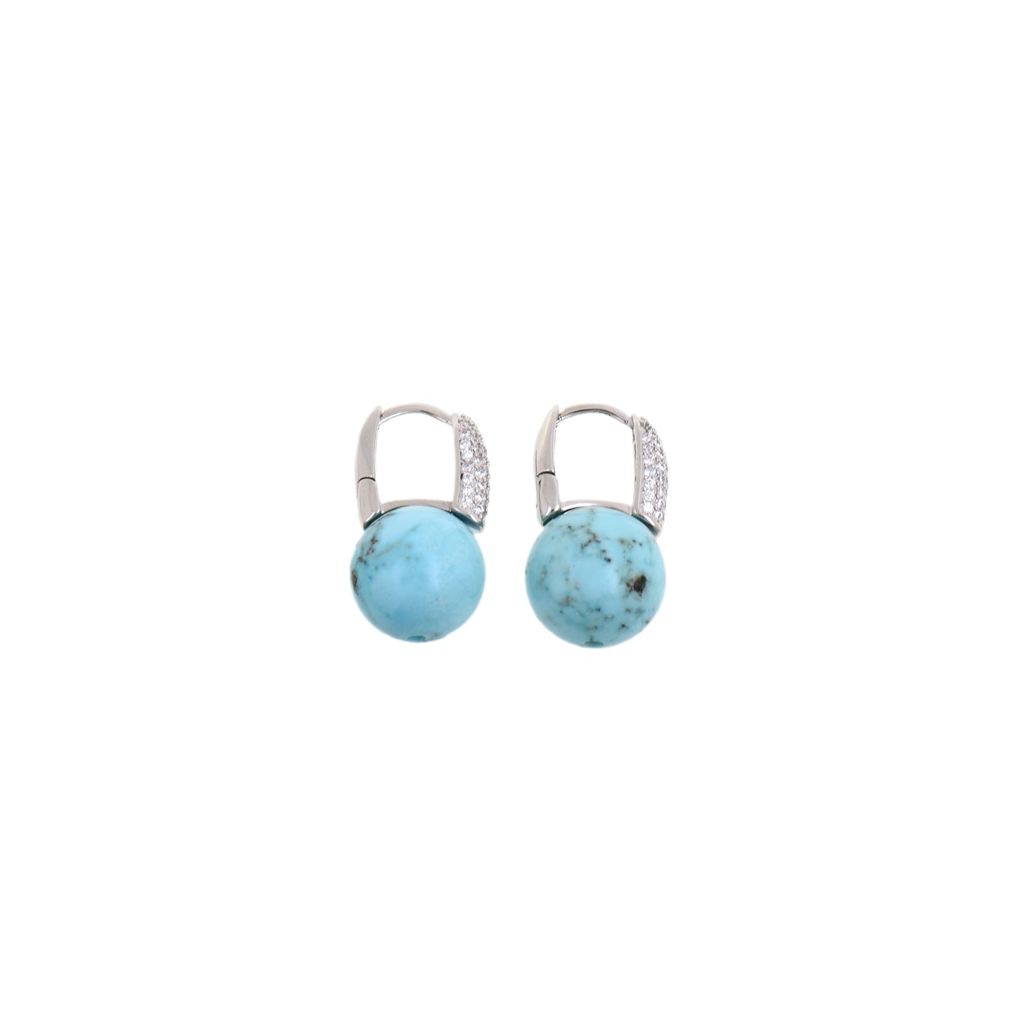 Turquoise Ball And Cubic Zirconia Hoop Earrings 12.5x22.5mm