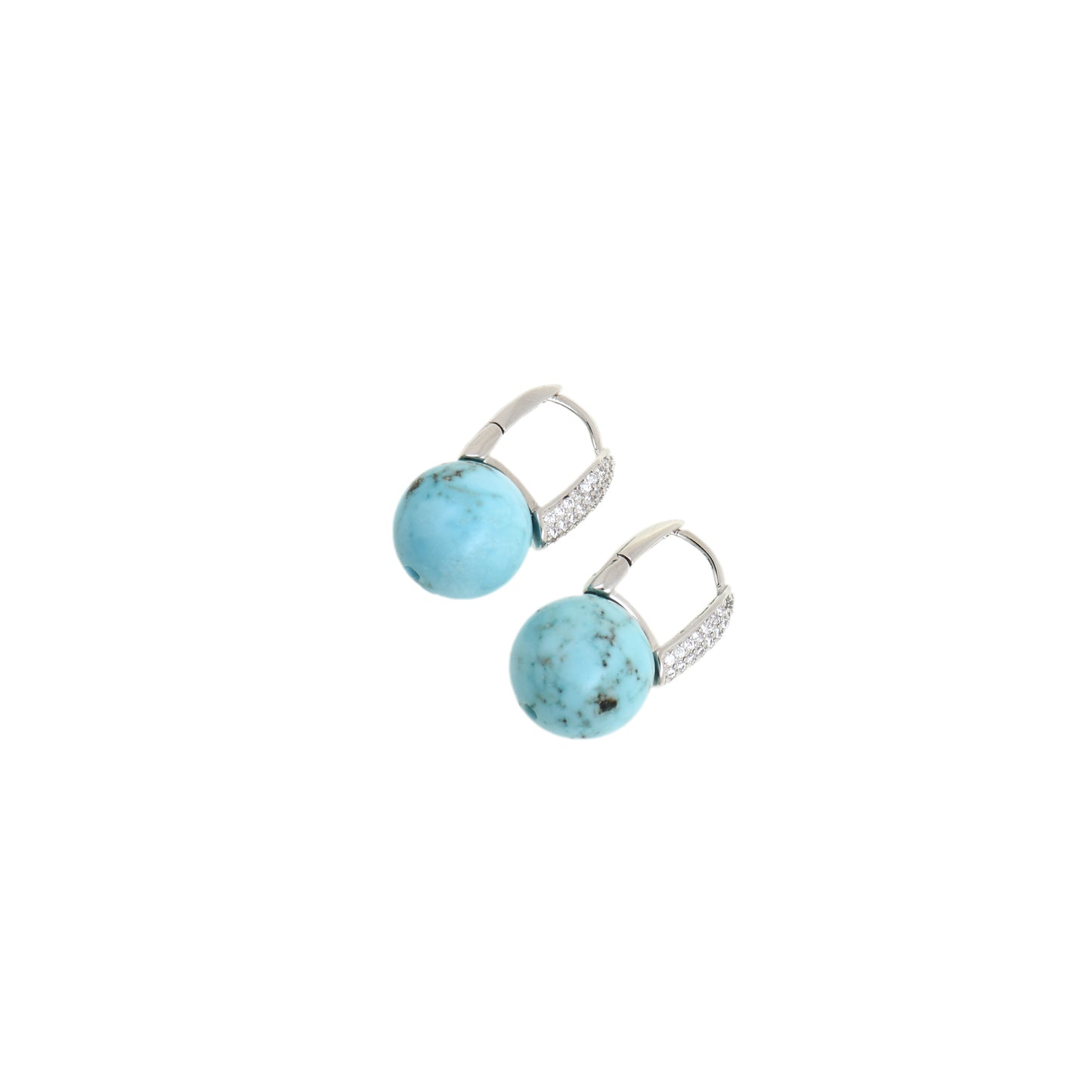 Turquoise Ball And Cubic Zirconia Hoop Earrings 12.5x22.5mm