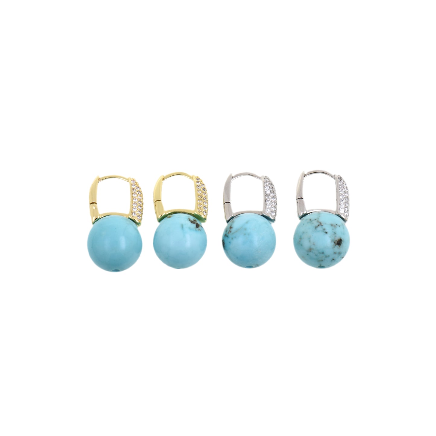 Turquoise Ball And Cubic Zirconia Hoop Earrings 12.5x22.5mm