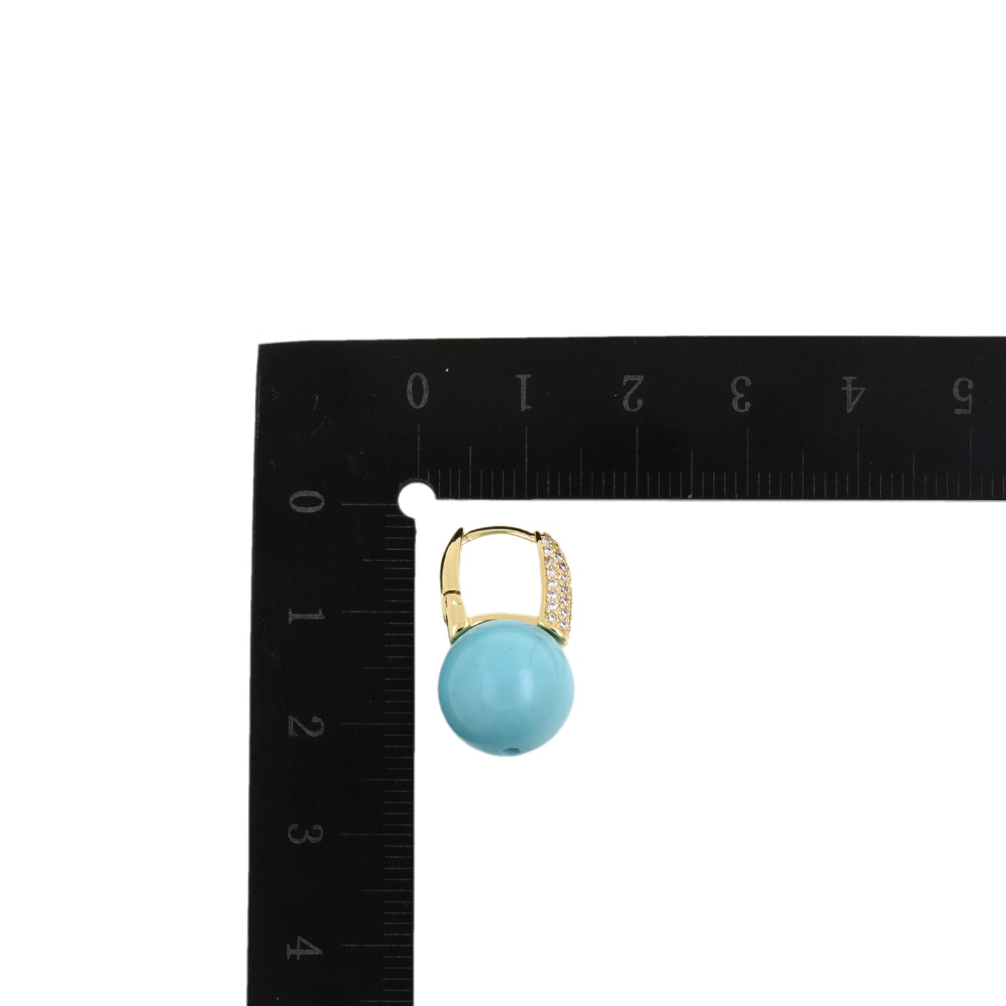 Turquoise Ball And Cubic Zirconia Hoop Earrings 12.5x22.5mm