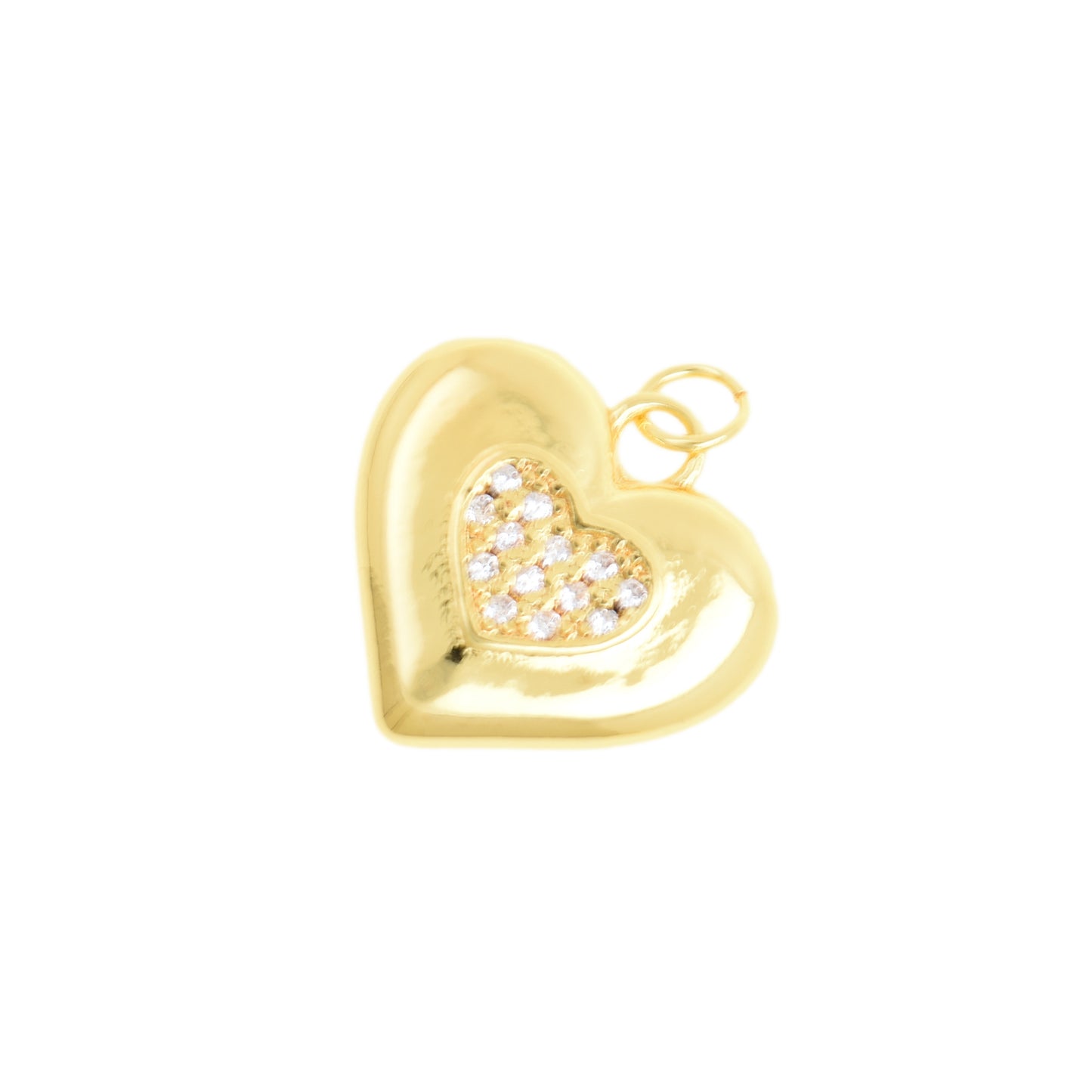 Double Heart Pendant In Gold With Rhinestone Accent 19.4x18.7mm