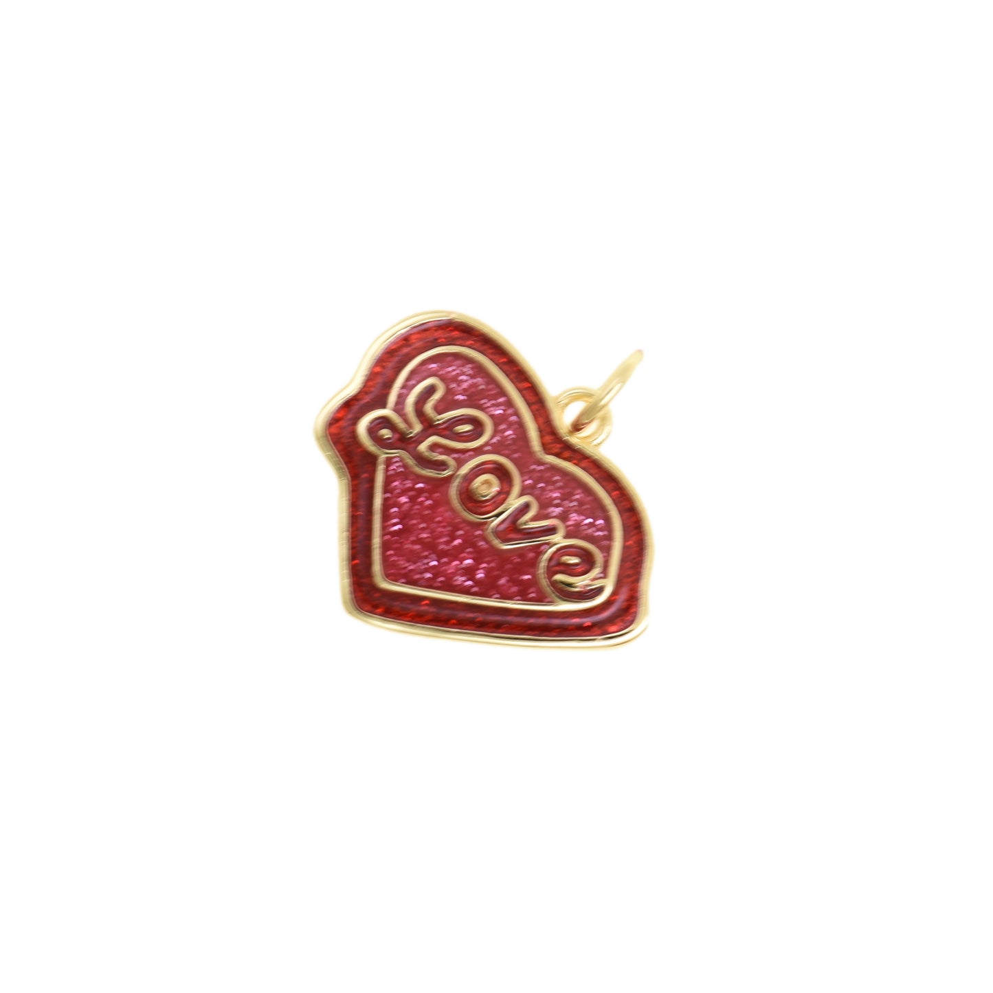 Sparkling LOVE Word Heart Pendant In Red 15.8x18.5mm