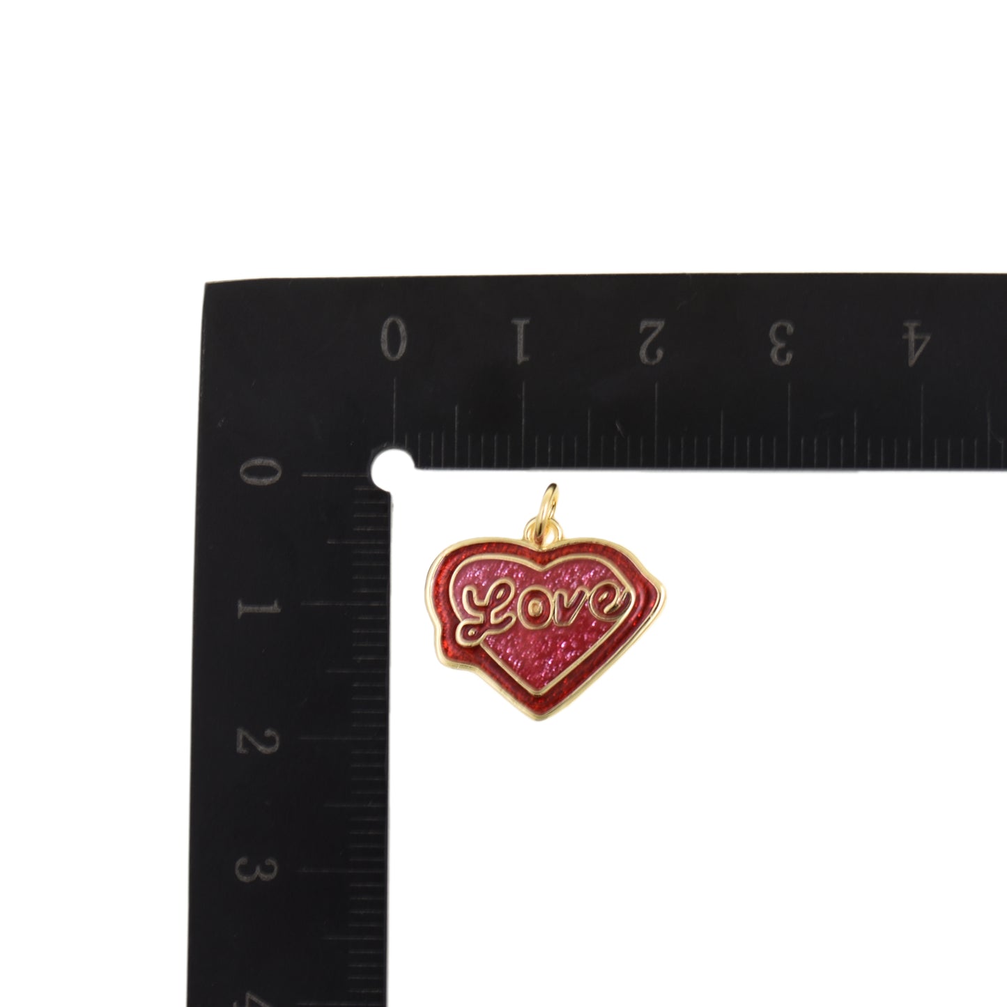 Sparkling LOVE Word Heart Pendant In Red 15.8x18.5mm