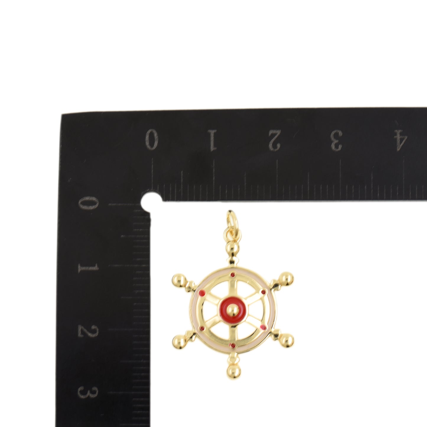 Gold Ship Wheel Pendant With Red Center 19.6x24.6mm