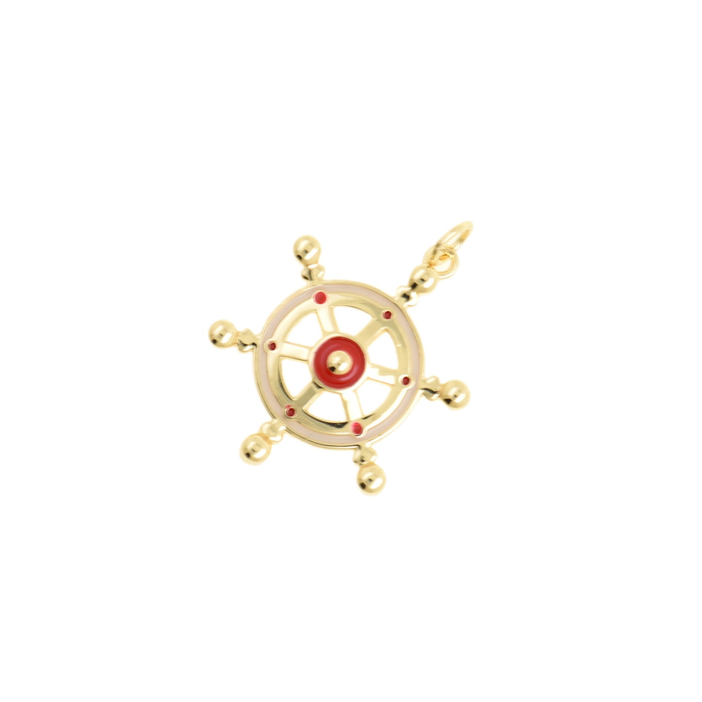 Gold Ship Wheel Pendant With Red Center 19.6x24.6mm