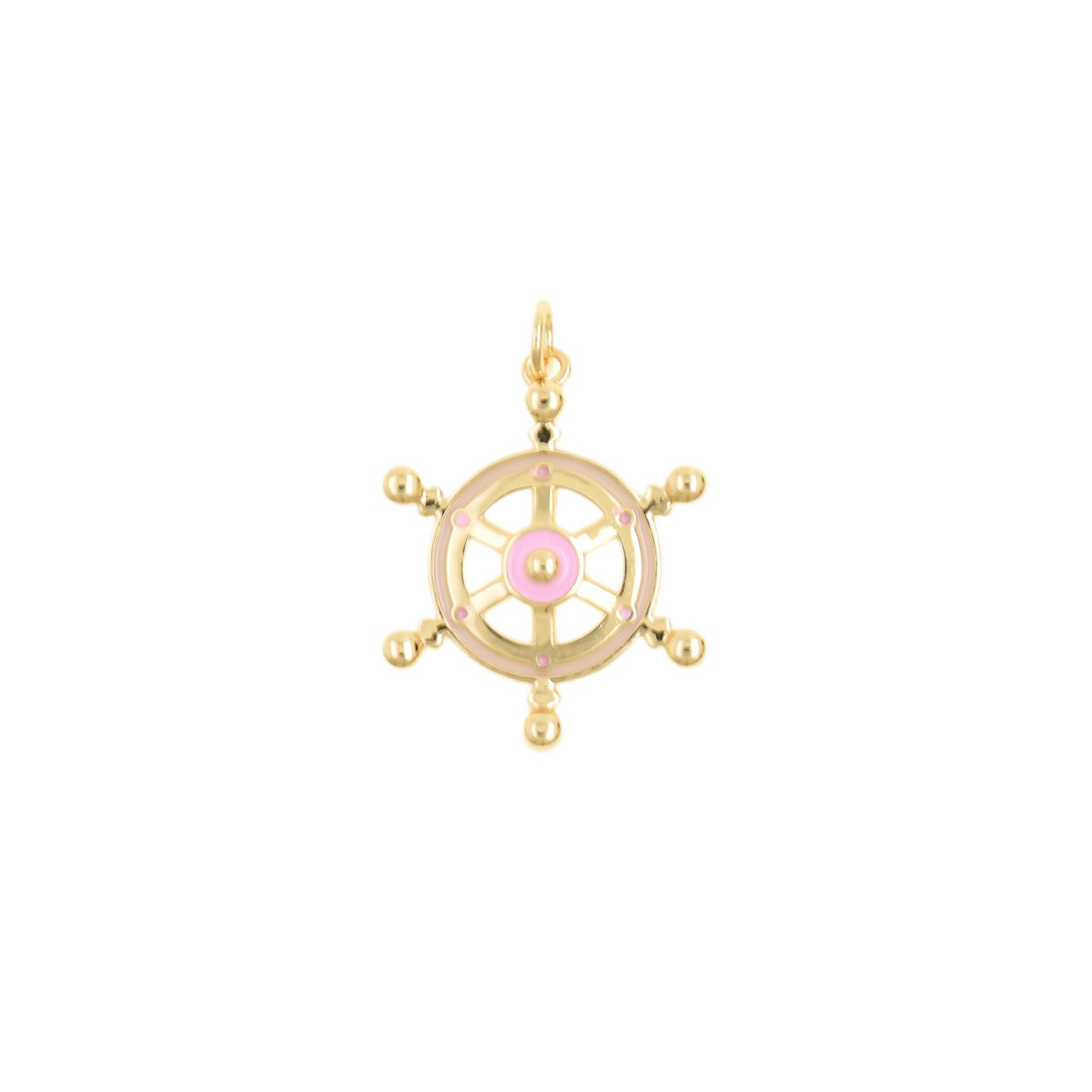 Gold Ship Wheel Pendant With Red Center 19.6x24.6mm