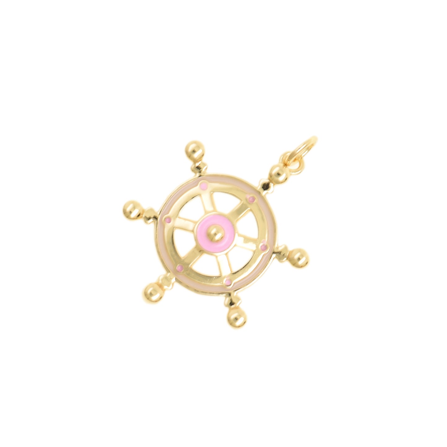 Gold Ship Wheel Pendant With Red Center 19.6x24.6mm