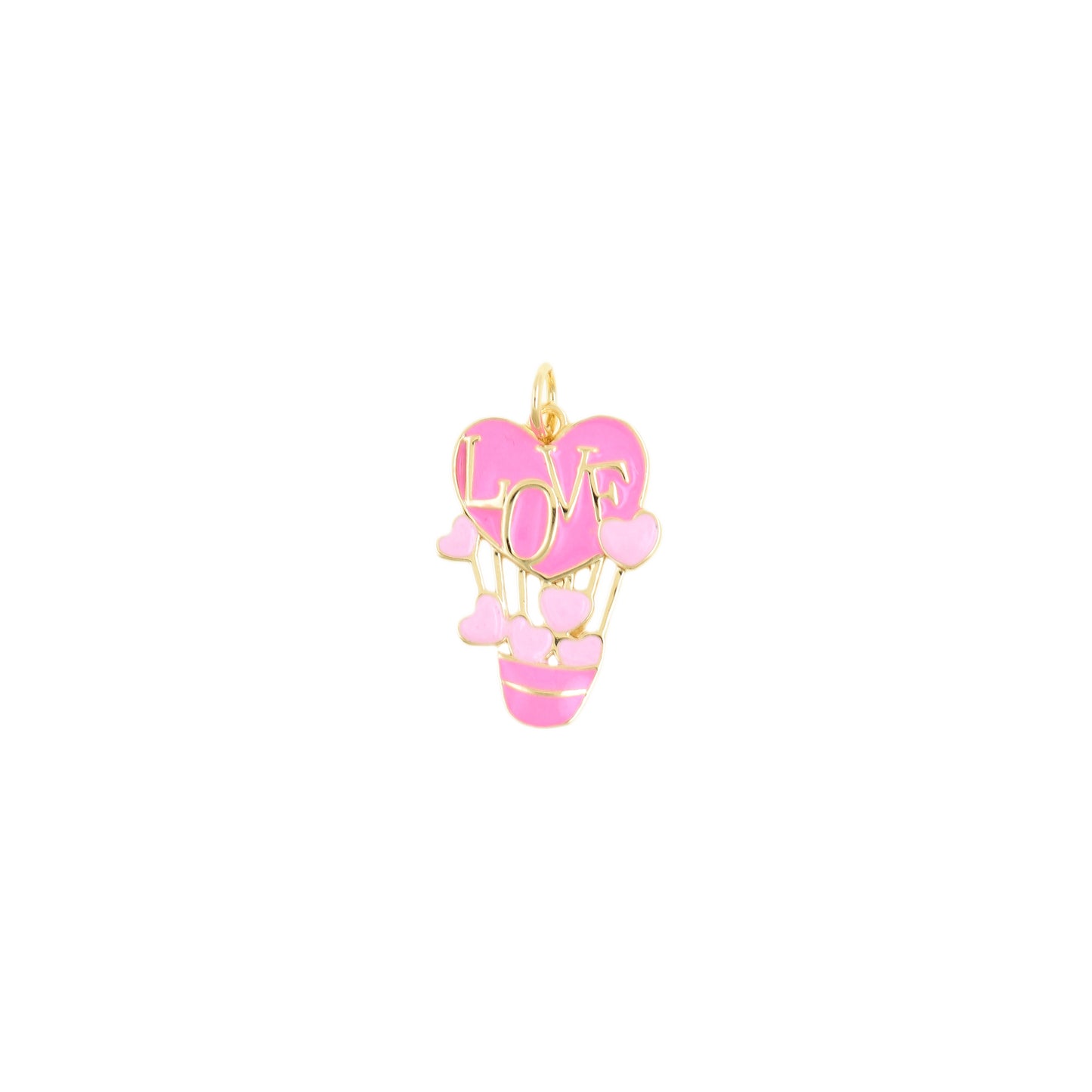 Pink Heart Hot Air Balloon Pendant With LOVE Text 14.5x21.5mm